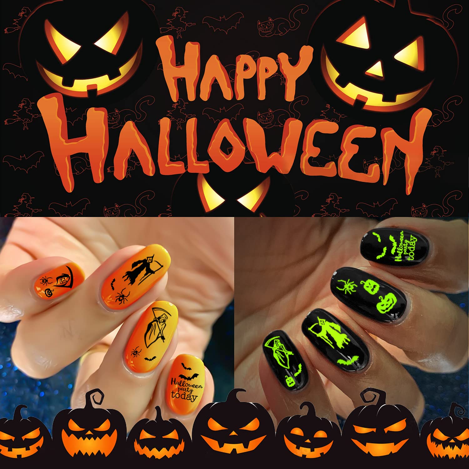iMethod Halloween Nail Stickers - 1500+ Spooky Nail Art Designs (12 Sheets) | Easy Apply & Remove Waterproof Nail Decals for Women, Girls & Kids | DIY Halloween Manicure at Home or Party | Collection A