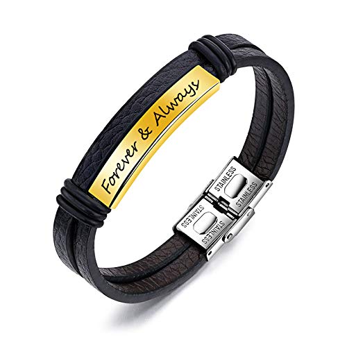 Personalized Black Leather Bracelet for Men & Women - Custom Engraved ID Bracelet - 7.6 Inch Adjustable Wristband - Perfect Gift for Dad, Father's Day, Anniversary & Special Occasions - Great for Everyday Wear, Outdoor Activities & Formal Events