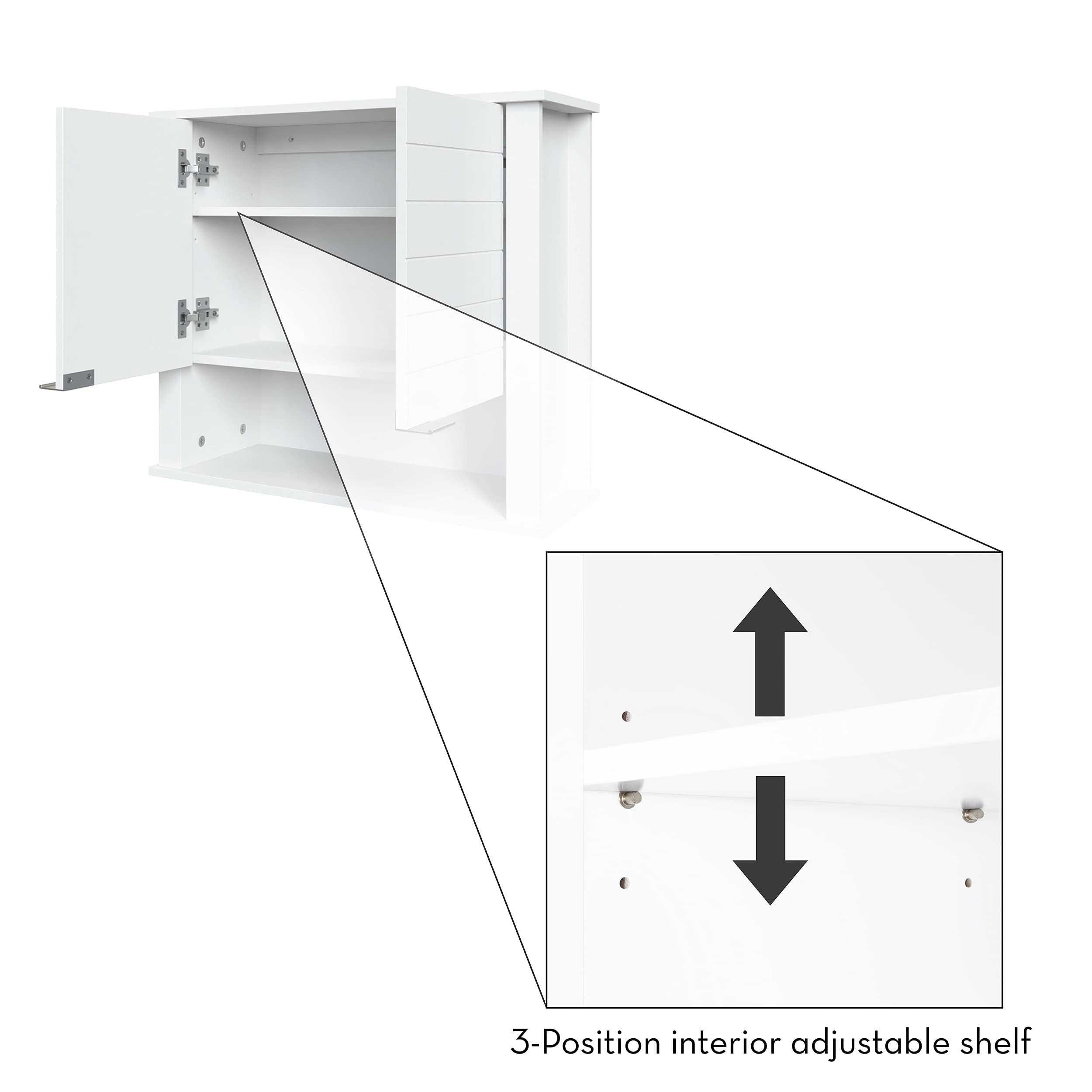 RiverRidge Madison White Wall Mounted Over The Toilet Storage Cabinet - 2 Door Medicine Cabinet with Adjustable Shelves, Modern Flat Handles & Horizontal Groove Design | Perfect for Bathroom Organization, Small Space Storage & Stylish Home Decor