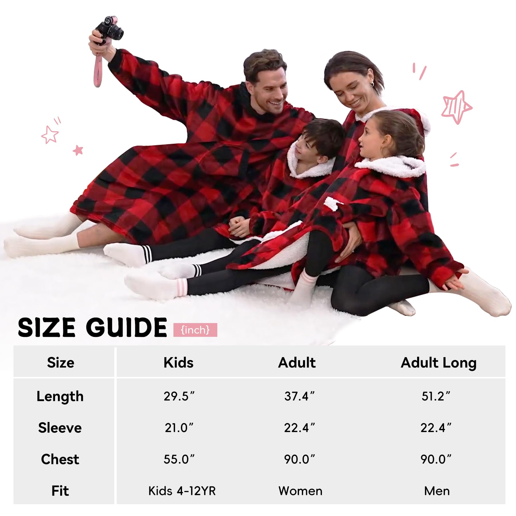 Zando Wearable Blanket Hoodie for Kids & Adults - Oversized Sherpa Fleece Sweatshirt | Cozy Gift for Movie Nights, Camping & Lounge Wear
