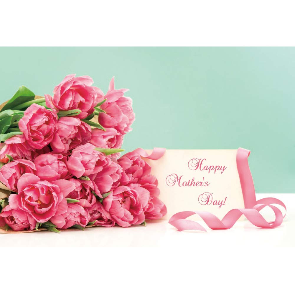 10x7ft Happy Mother's Day Backdrop - Spring Floral Bouquet with Pink Ribbon for Party Decorations | Photo Studio Background for Mother's Day Celebrations, Cake Tables & Wall Decor | Perfect for DIY Events, Baby Showers & Family Photos (3x22NBK40164)