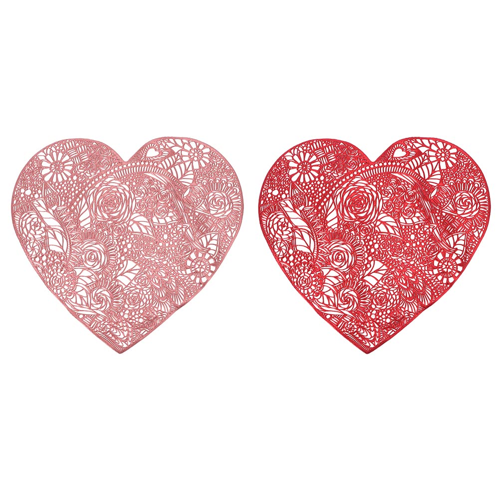 VALICLUD 2-Pack Heart Shaped Placemats - Washable Non-Slip Table Mats for Valentine's Day, Romantic Dinners & Home Decor - Perfect for Dining Tables, Kitchen Countertops & Party Settings