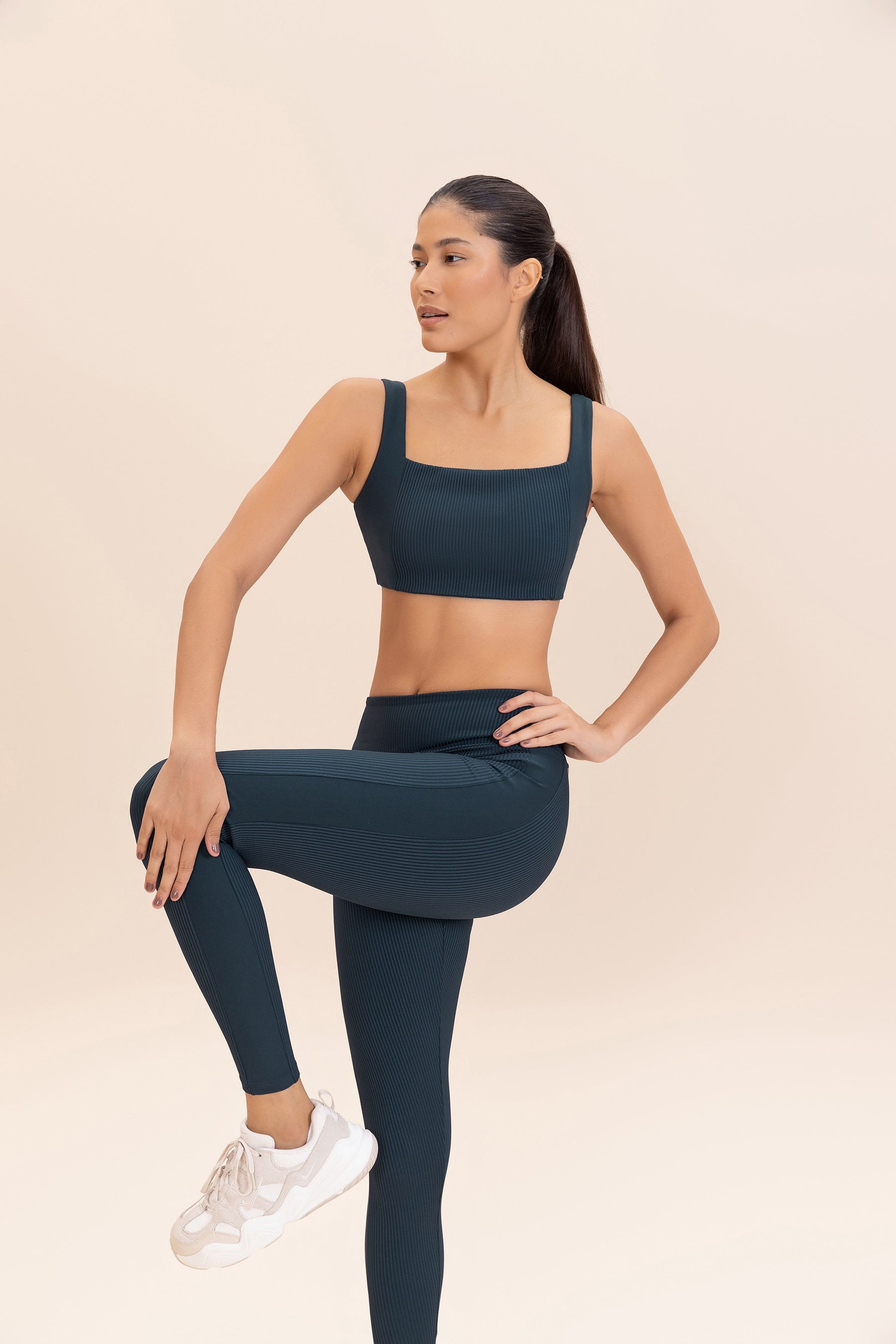 High Waist Ribbed Glossy Leggings for Women - Tummy Control Workout Yoga Pants - Perfect for Gym, Running & Everyday Wear