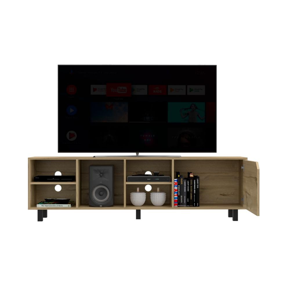 70 Inch TV Stand with 4 Open Shelves - Light Oak Wood Media Console for Living Room, Bedroom & Home Theater
