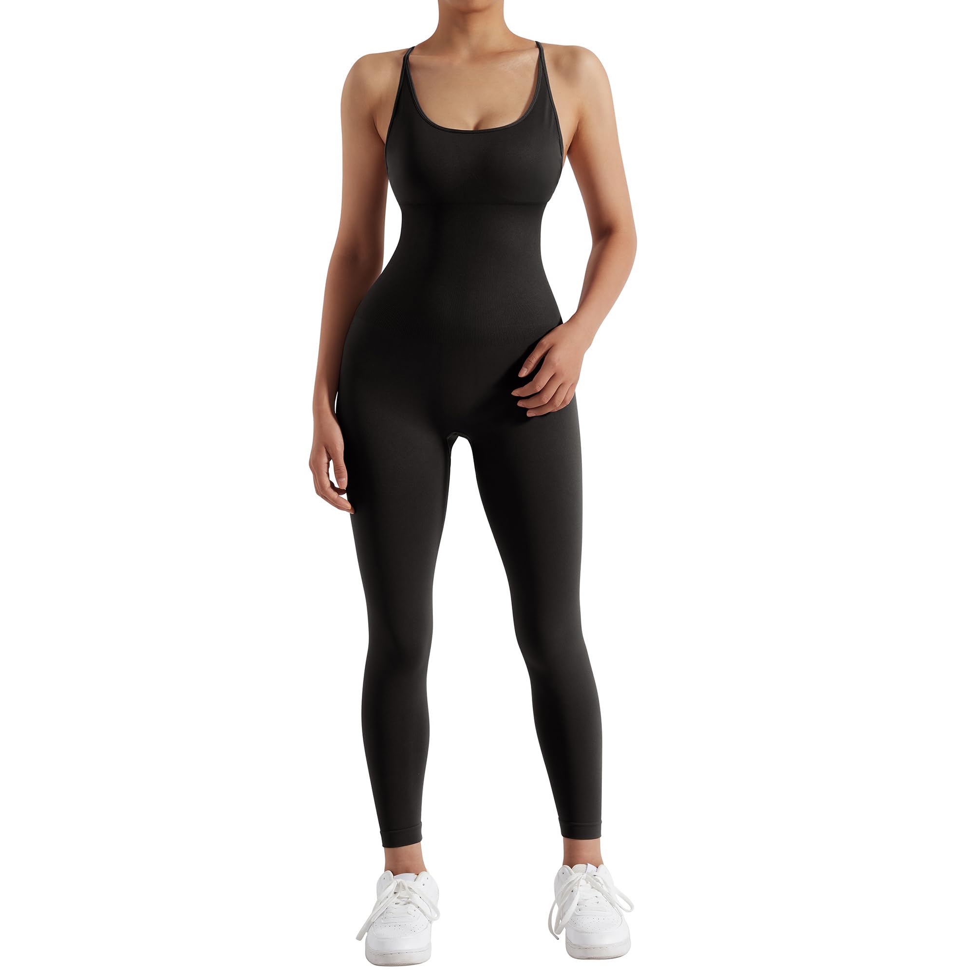 RUUHEE Women's Seamless Sexy Backless Tummy Control Jumpsuit - Scrunch Butt Sleeveless Yoga Romper for Workout, Lounge & Night Out