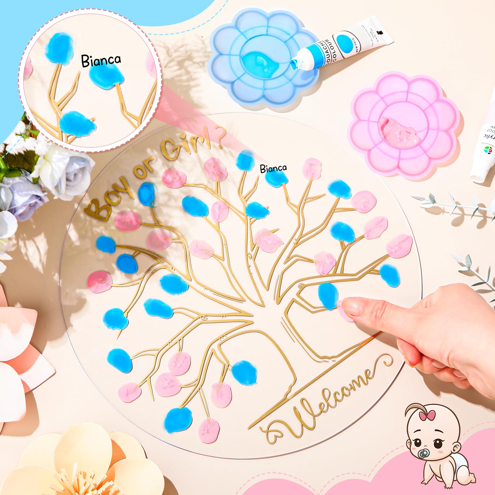 Pasimy Gender Reveal Fingerprint Tree Kit - Baby Shower Guest Book & Party Game for Boy or Girl Reveal - Unique Keepsake for He or She Celebrations (Classic) - Perfect for Baby Showers, Gender Reveal Parties & Family Memories