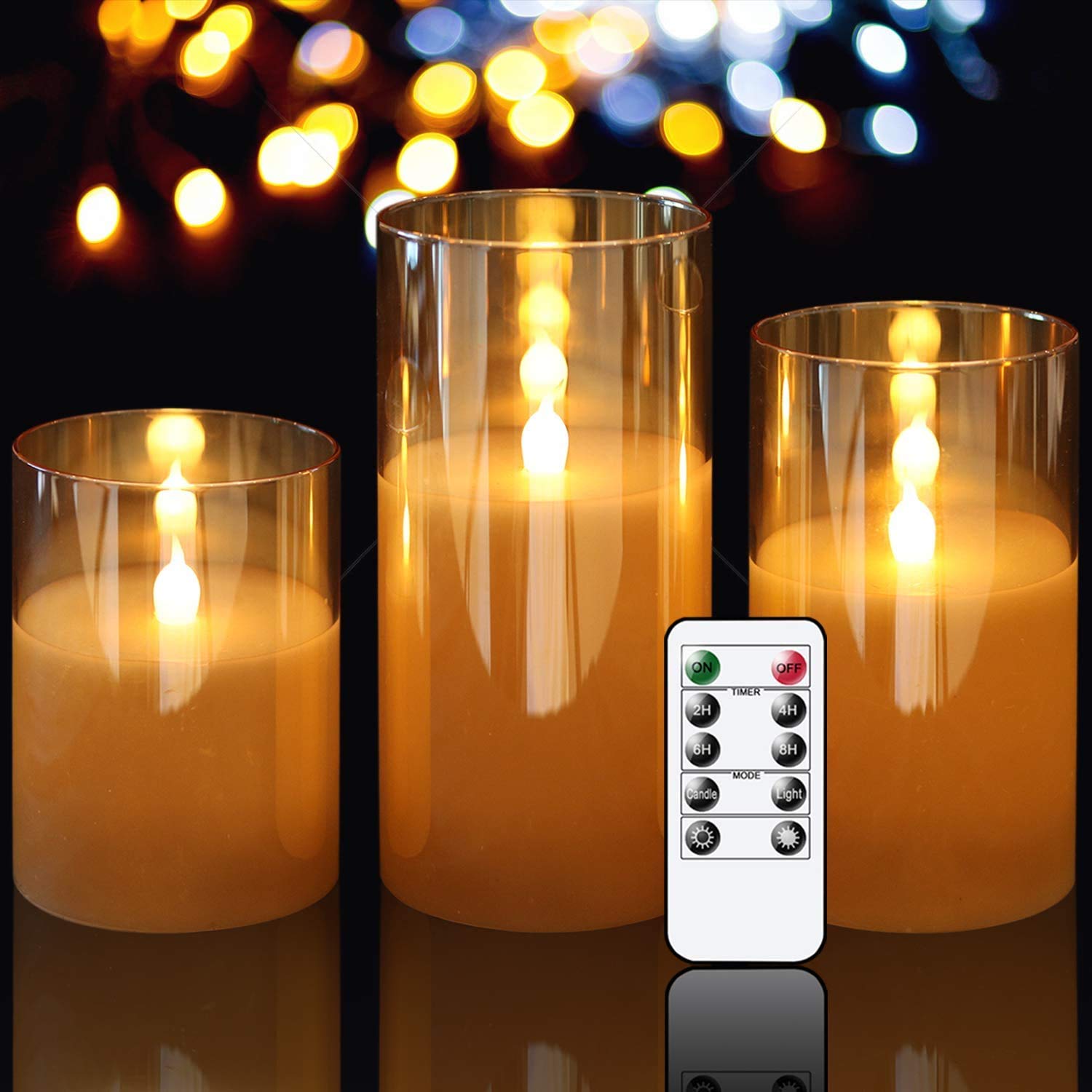 Premium Flameless LED Candles with Timer & Remote - Real Wax Warm Flickering Lights for Wedding, Home Decor, Party & Holiday (Set of 3) - Battery Operated Safe Candles for Centerpieces, Fireplace & Romantic Ambiance