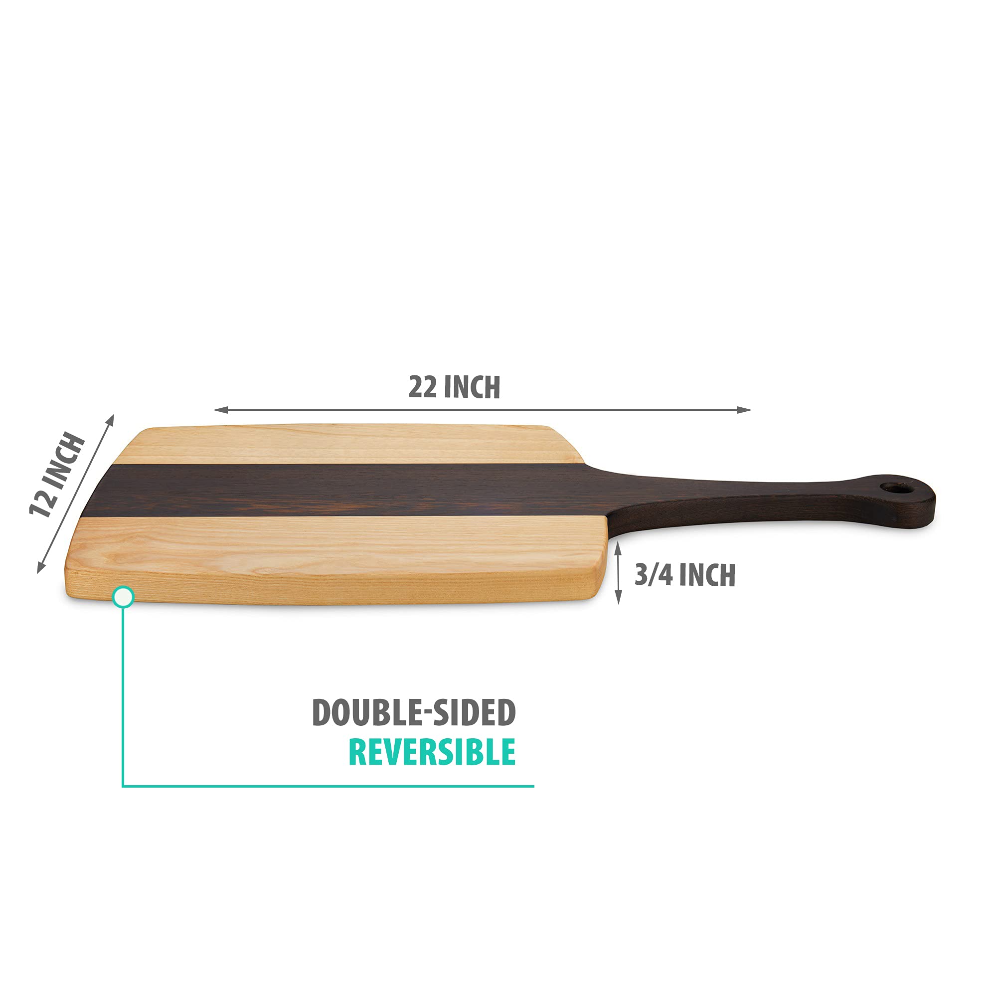 Premium Teak Wood Cutting Board with Handle - 22x12x0.75 Inch Multipurpose Kitchen Chopping Board, Serving Tray for Bread, Cheese & Charcuterie - Perfect for Food Prep, Entertaining & Gourmet Presentation - Knife-Friendly Durable Teak Craftsmanship