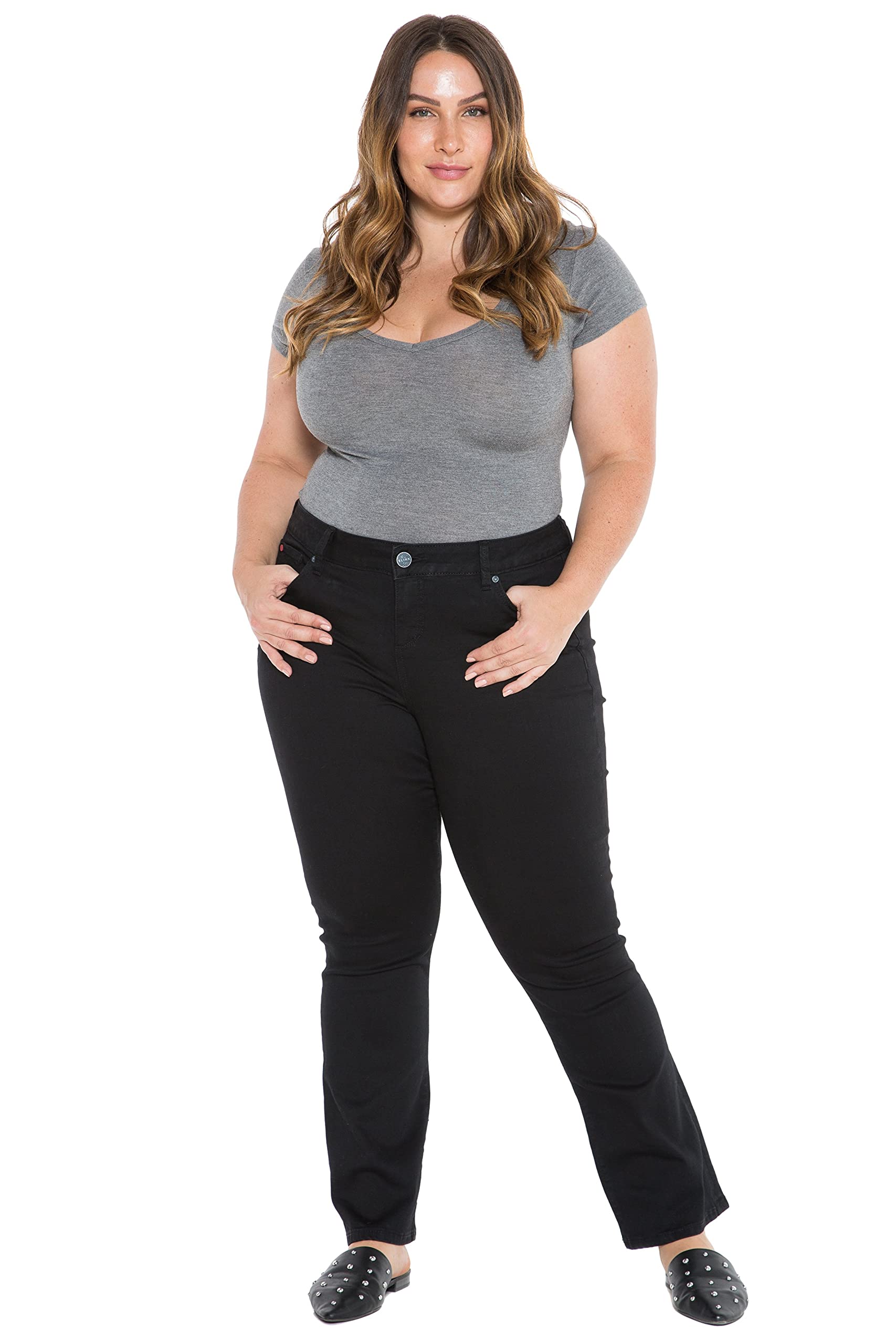 Premium Women's Plus Size Stretch High Rise Bootcut Jeans - Black | Comfortable & Flattering Fit for Curvy Figures | Perfect for Work, Casual Outings & Date Nights