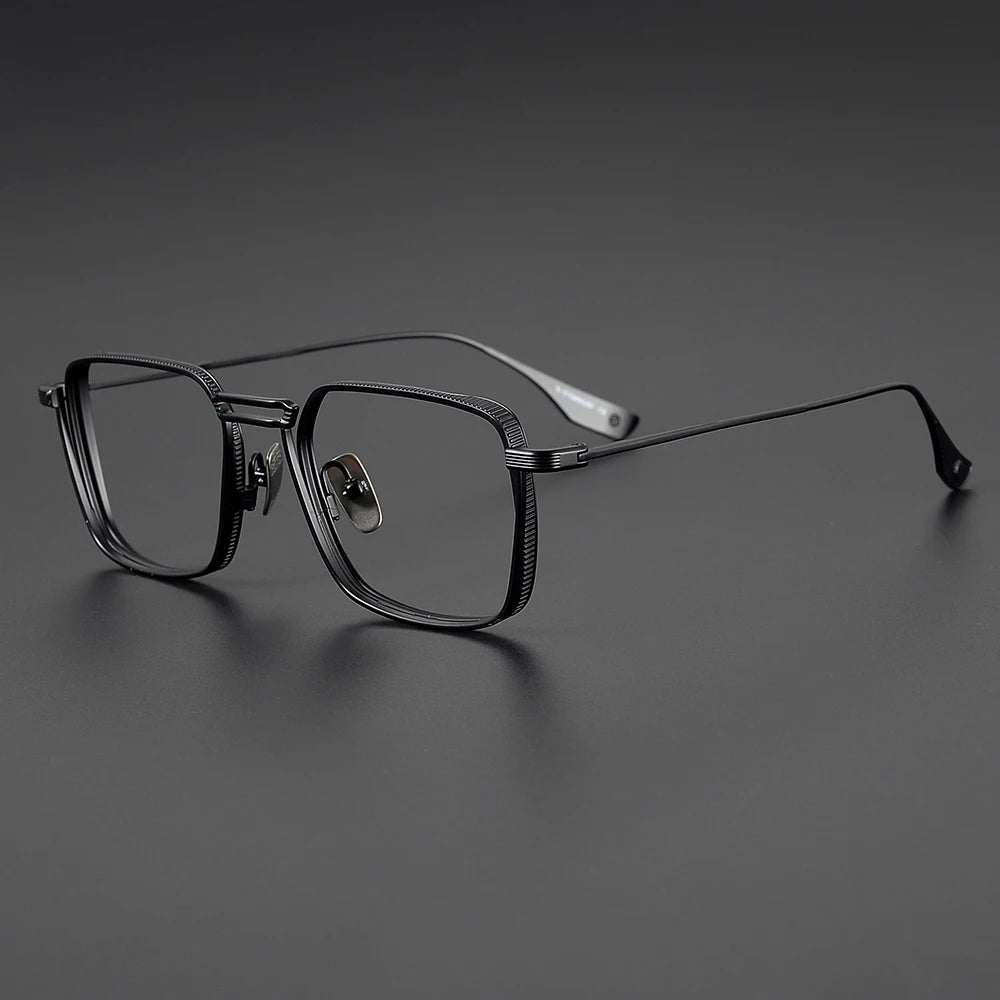 Black Unisex Titanium Square Double Bridge Full Rim Eyeglasses Frame 21125 - Stylish & Durable for Work, Reading, and Everyday Fashion