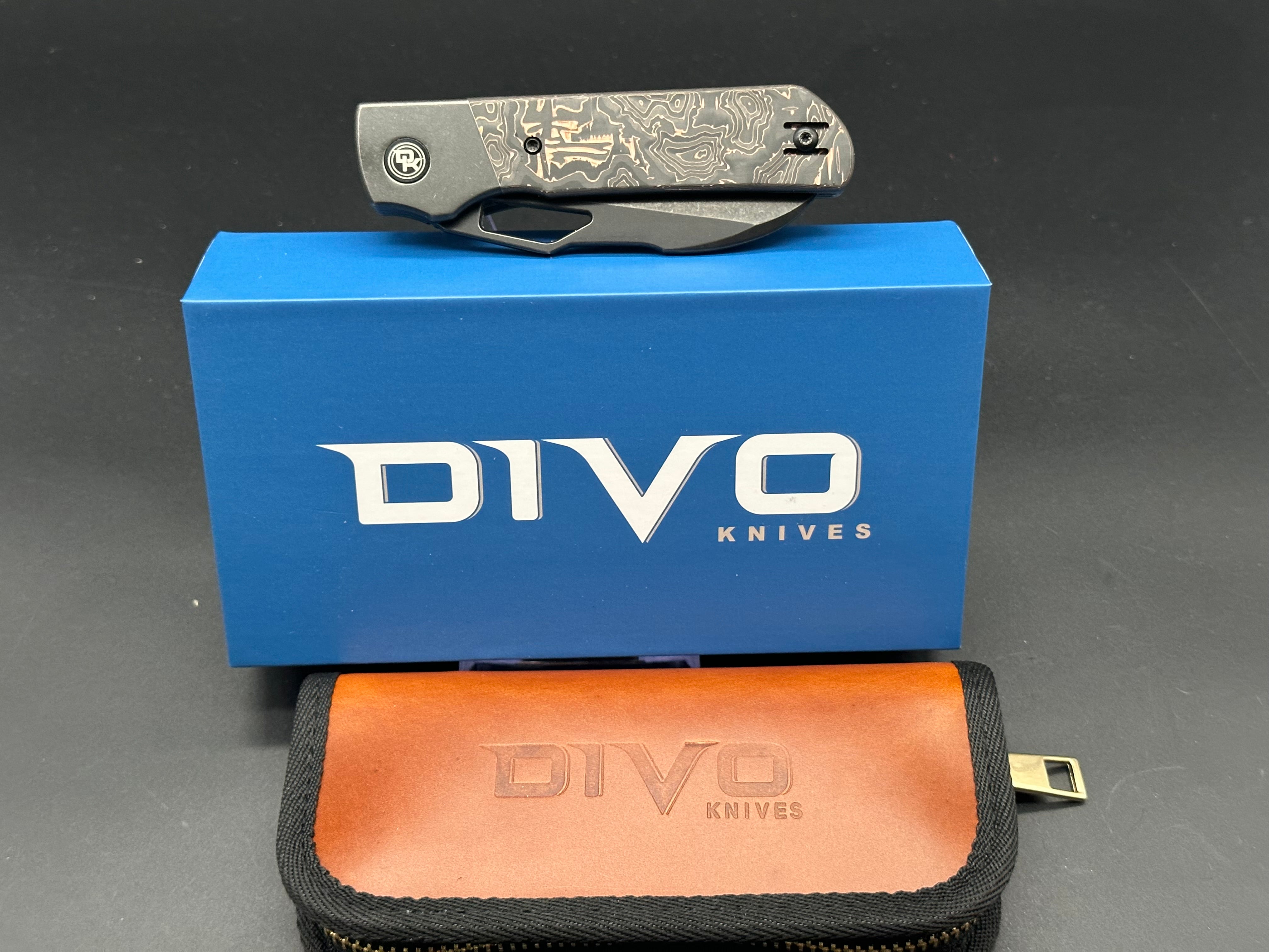 Premium Divo Knives Stout Copper & Carbon Fiber Scales Titanium Frame with 20CV Blade & Timascus Back Spacer – Perfect for EDC, Outdoor Adventures & Collectors