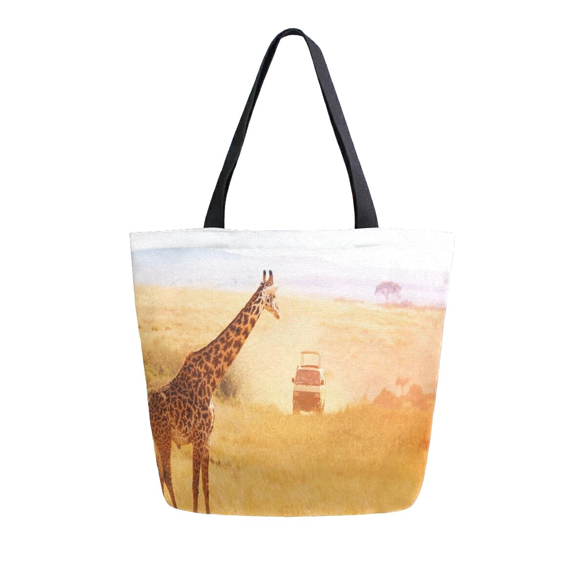 ALAZA Giraffe Sunset Print Reusable Grocery Tote Bag - Large Eco-Friendly Shopping Bag for Women, Beach, Travel & Outdoor Activities - Durable Casual Shoulder Handbag for Groceries, Market & Daily Use