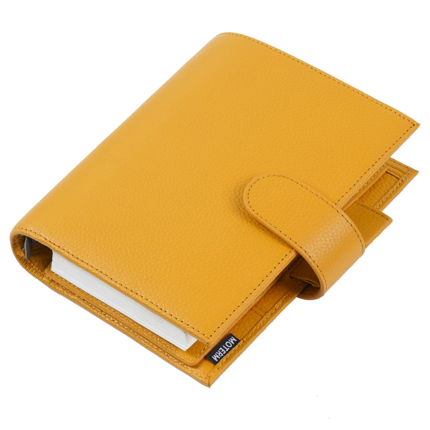 Moterm Personal Luxe Rings Planner - Genuine Leather Binder Organizer for Women & Men (Pebble-Mustard, 30mm Ring) - Perfect for Daily Planning, Journaling & Office Organization
