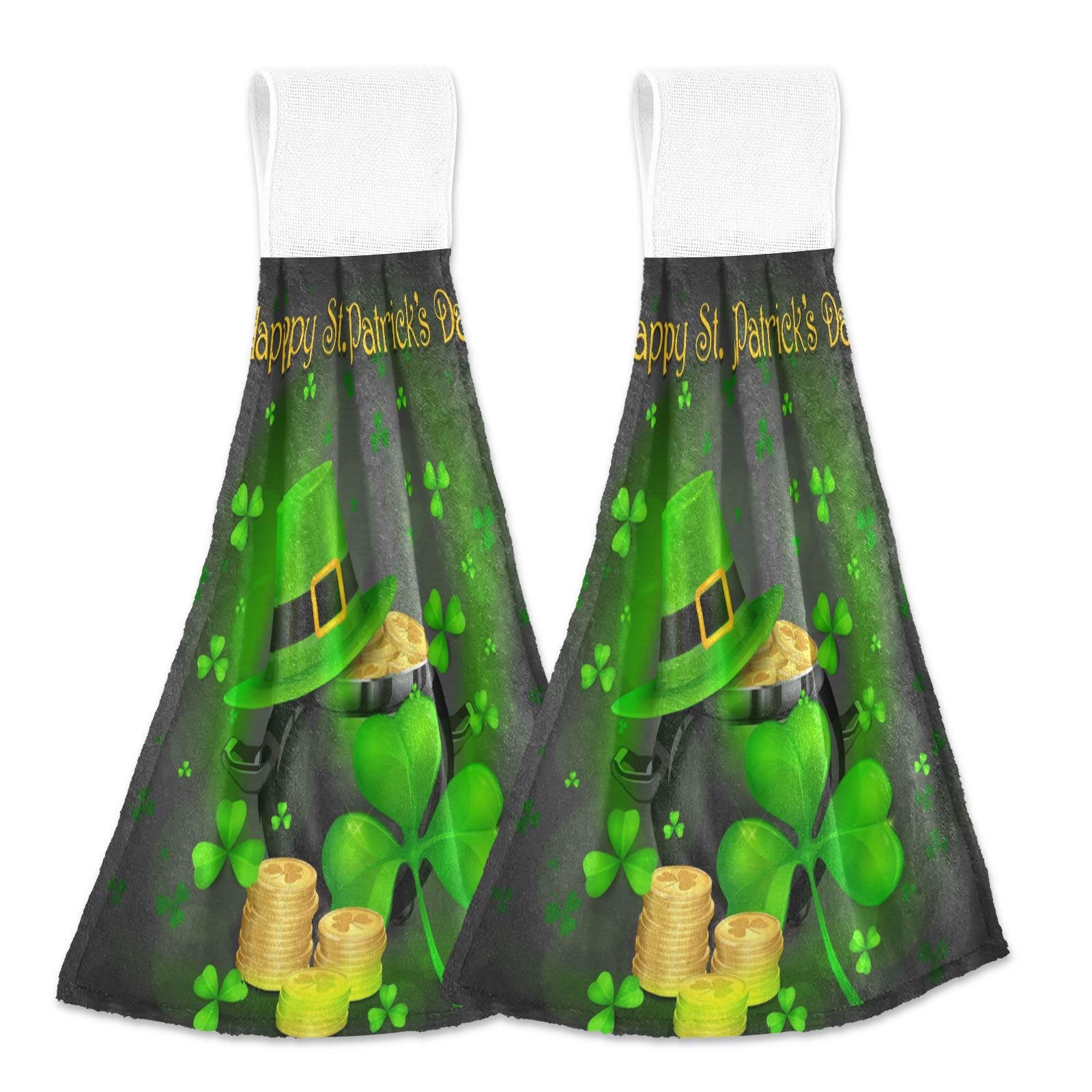 Boccsty St. Patrick's Day Kitchen Towels Set of 2 - Green Leprechaun Hat & Pot of Gold Shamrock Dish Cloths - Farmhouse Hand Towels for Bathroom, Tea Bar, Housewarming - Perfect for Irish-Themed Parties & Home Decor