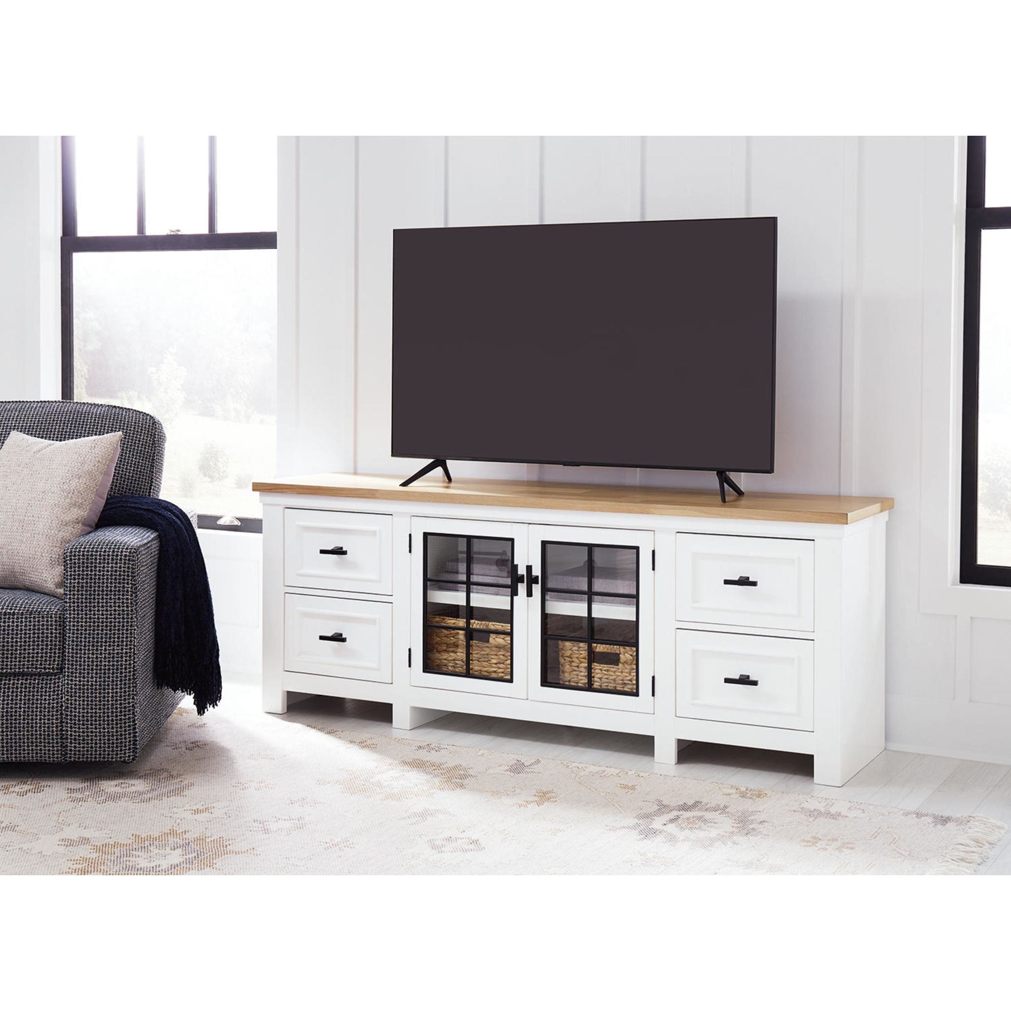 Ashbryn Modern TV Stand with Storage - White/Natural Finish for Living Room, Bedroom & Home Theater Setup