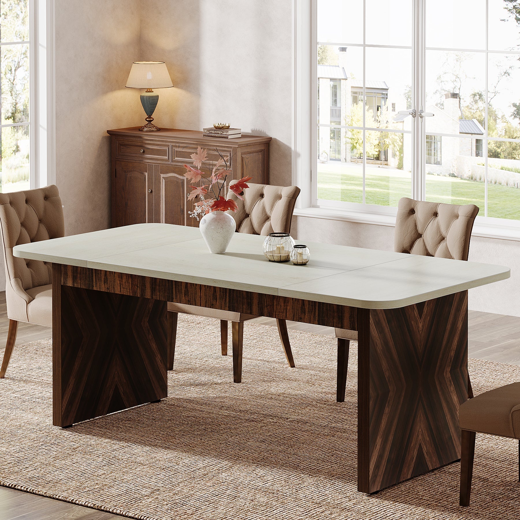 Solid Wood Dining Table - 70 Inch Rectangle Kitchen Table for 6 People - Perfect for Family Meals, Dinner Parties & Small Gatherings