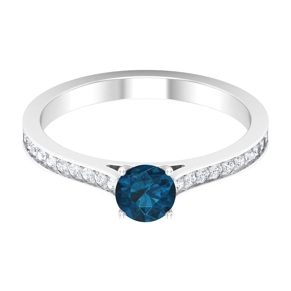 3/4 CT London Blue Topaz & Diamond Engagement Ring in 14K Solid Gold - Elegant Wedding, Anniversary & Promise Ring for Women