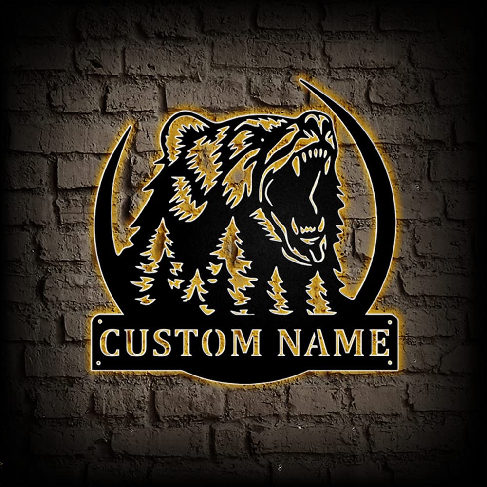 Custom Grizzly Bear Metal Sign - Personalized Name Wall Art for Home Decor - Unique Father's Day Gift for Dad - Perfect for Man Cave, Cabin, or Outdoor Themed Room Decor