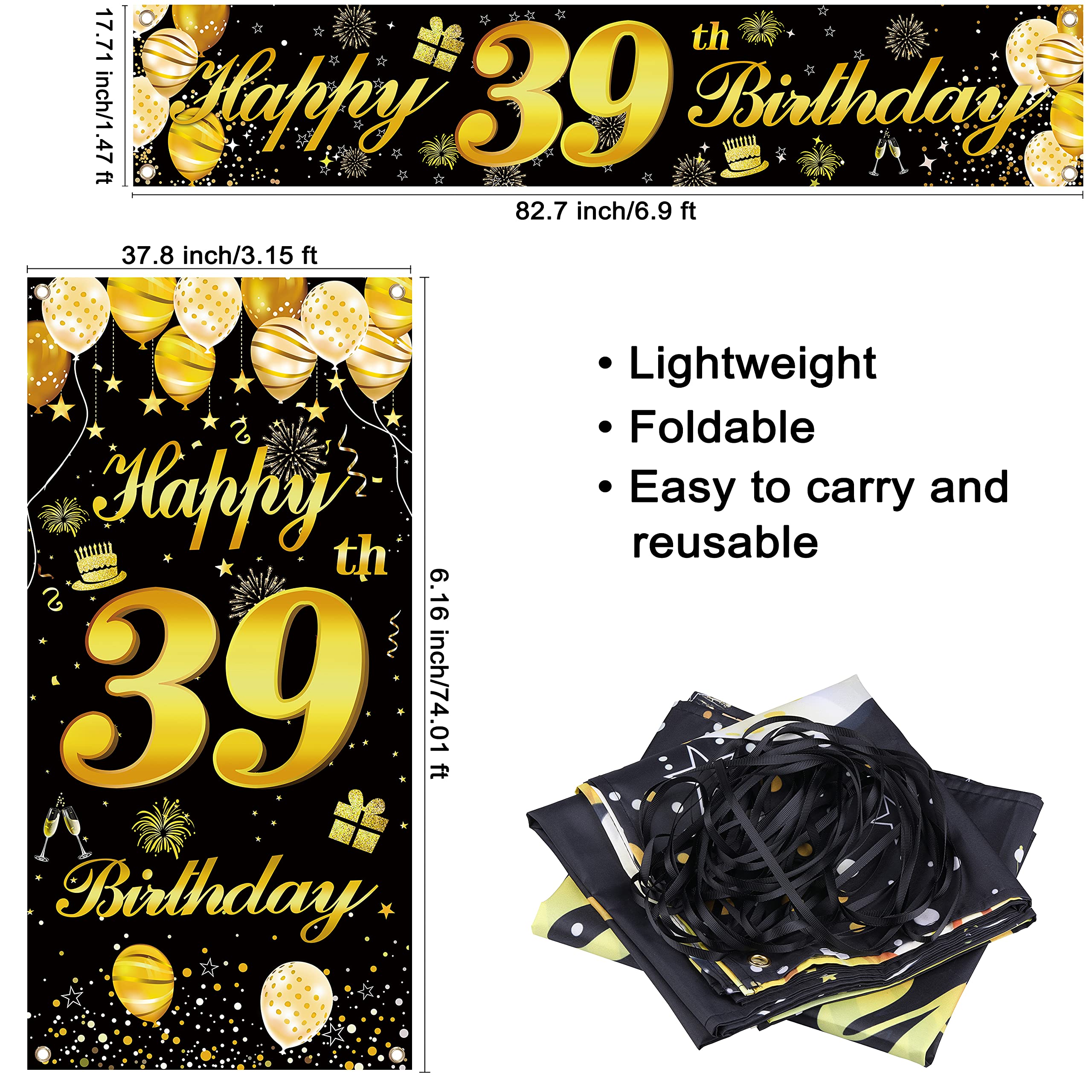 39th Happy Birthday Banner for Men - Premium Birthday Party Decorations & Backdrop - Perfect for Home, Office & Surprise Party Decor