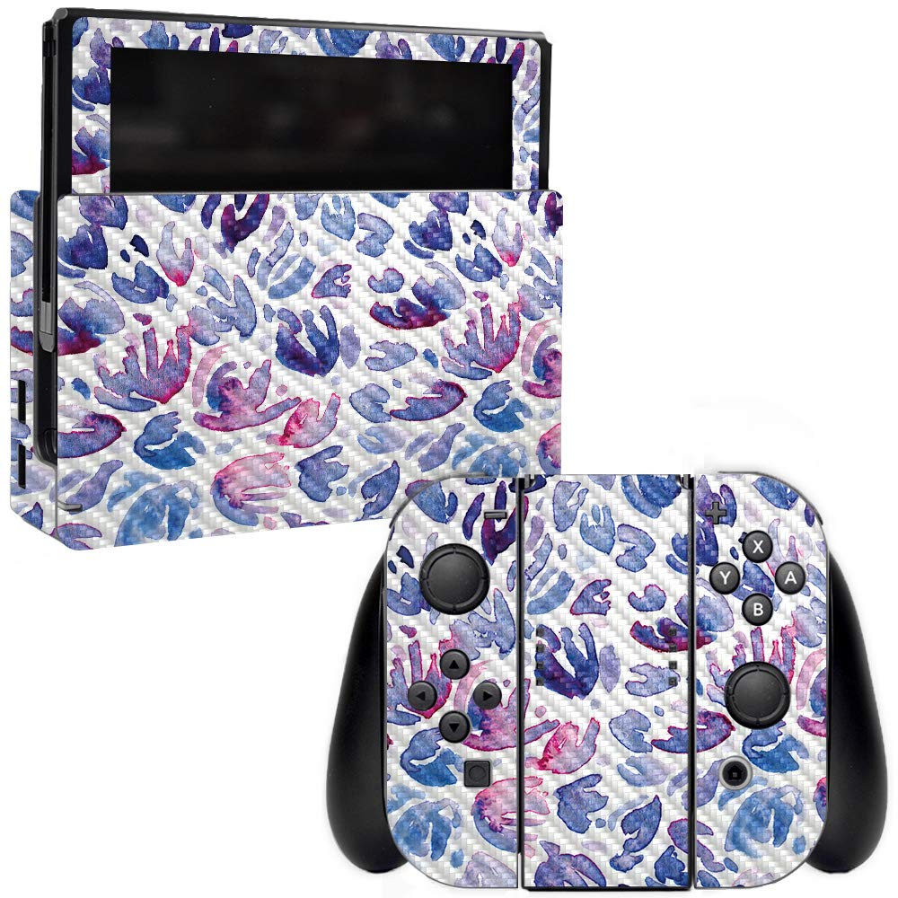 Premium Carbon Fiber Skin for Nintendo Switch - Blue Petals Design | Protective & Durable Textured Cover | Easy to Apply & Remove | Made in USA | Perfect for Gaming Protection & Style Customization