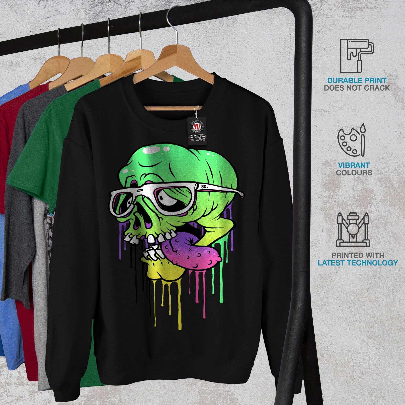Wellcoda Men's Zombie Skull Graphic Sweatshirt with Face Mask - Halloween Costume, Streetwear, Casual Pullover Jumper for Parties & Everyday Wear