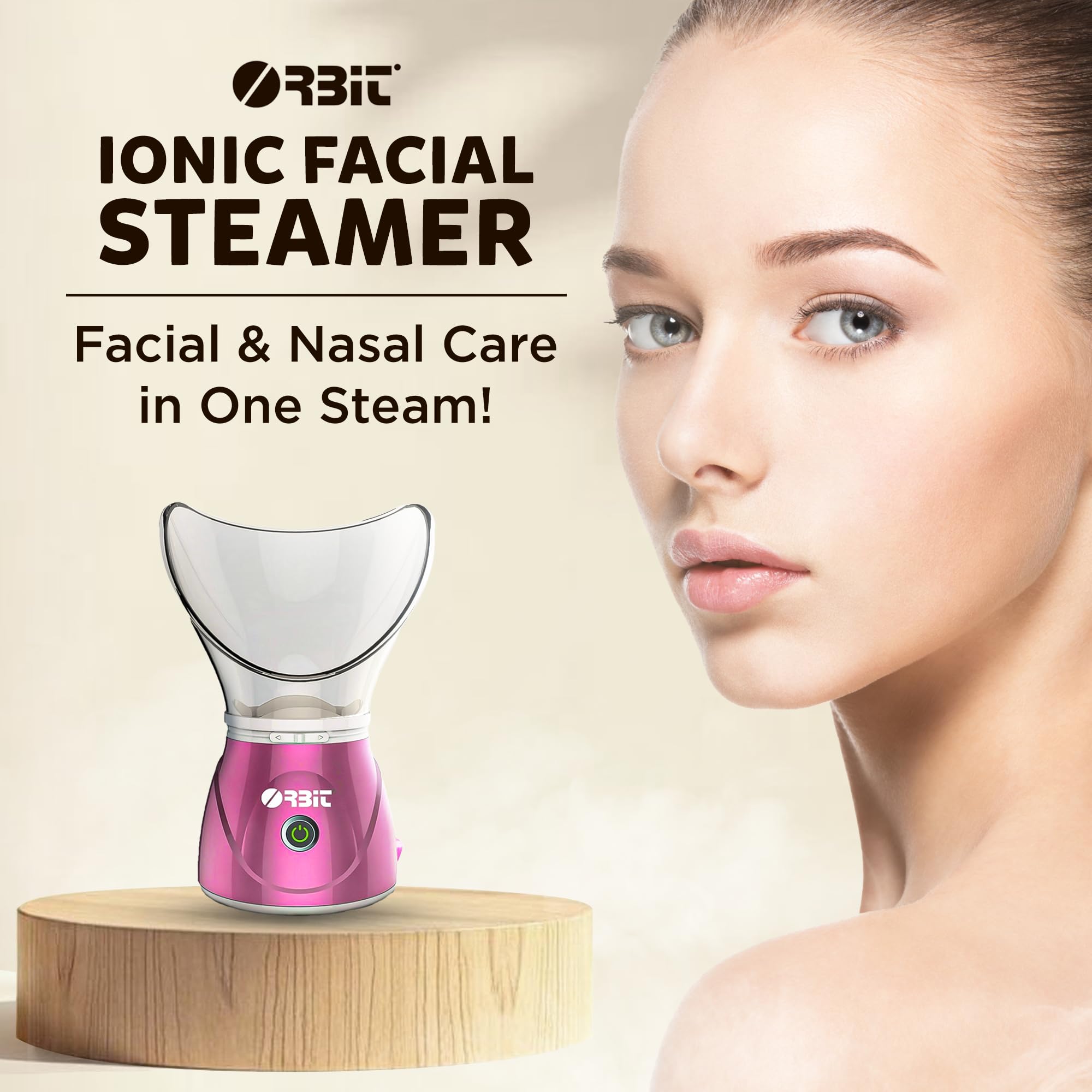 Orbit 2-in-1 Nano Ionic Facial Steamer & Vaporizer for Cold, Cough Relief - Home Spa Inhaler with Warm Mist Therapy (Pink) | Perfect for Relaxation, Sinus Relief & Skincare Routine