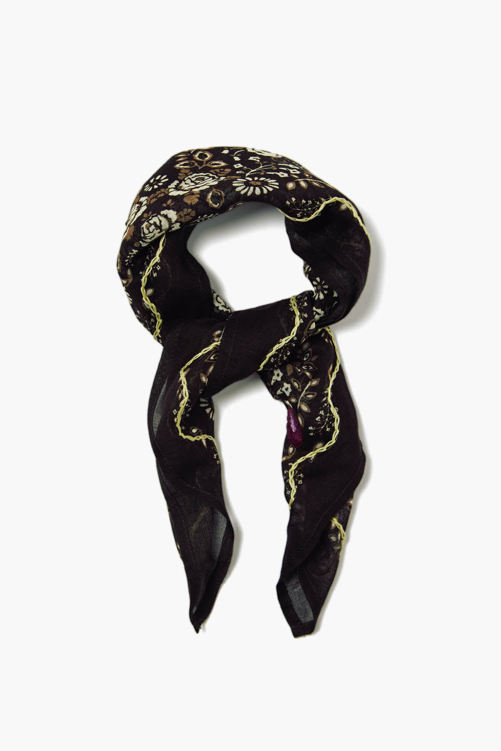 Embroidered Floral Bandana Scarf - Jet Black Cotton Fashion Accessory for Women & Men - Perfect for Outdoor Activities, Concerts, and Everyday Style
