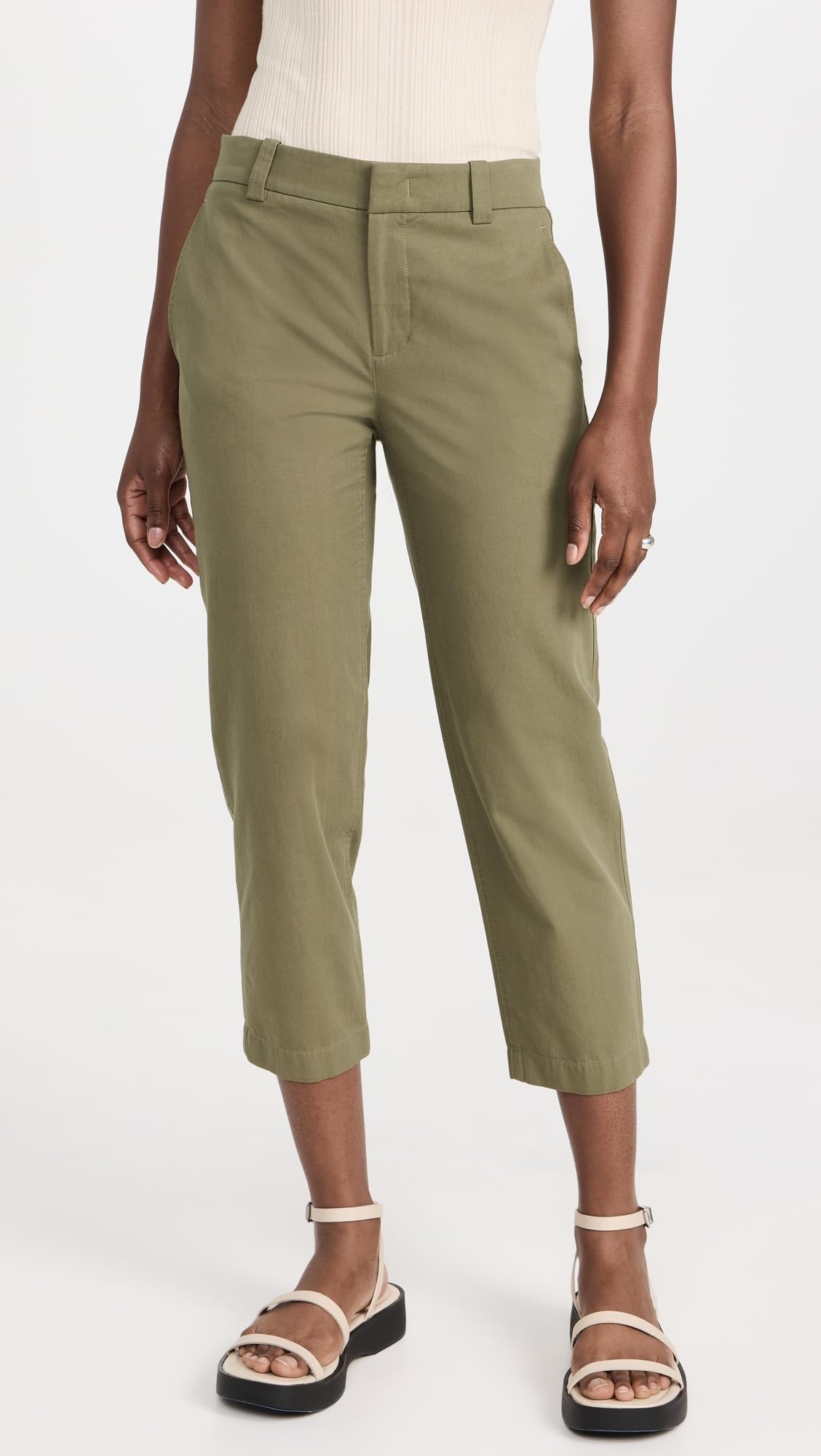 Vince Women's Mid Rise Washed Cotton Crop Pants - Comfortable Casual Pants for Women, Perfect for Work, Travel and Everyday Wear