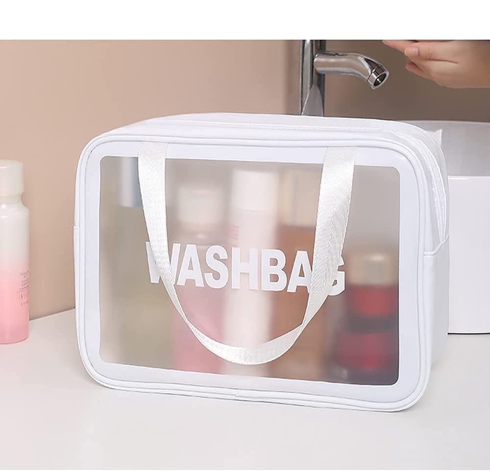 Salepush Clear Toiletry Bag - Transparent Cosmetic Wash Bag with Zipper, Travel Makeup Organizer for Women & Men, Waterproof Grooming Kit & Jewelry Pouch - Perfect for Air Travel, Gym, Camping & Daily Use (White)