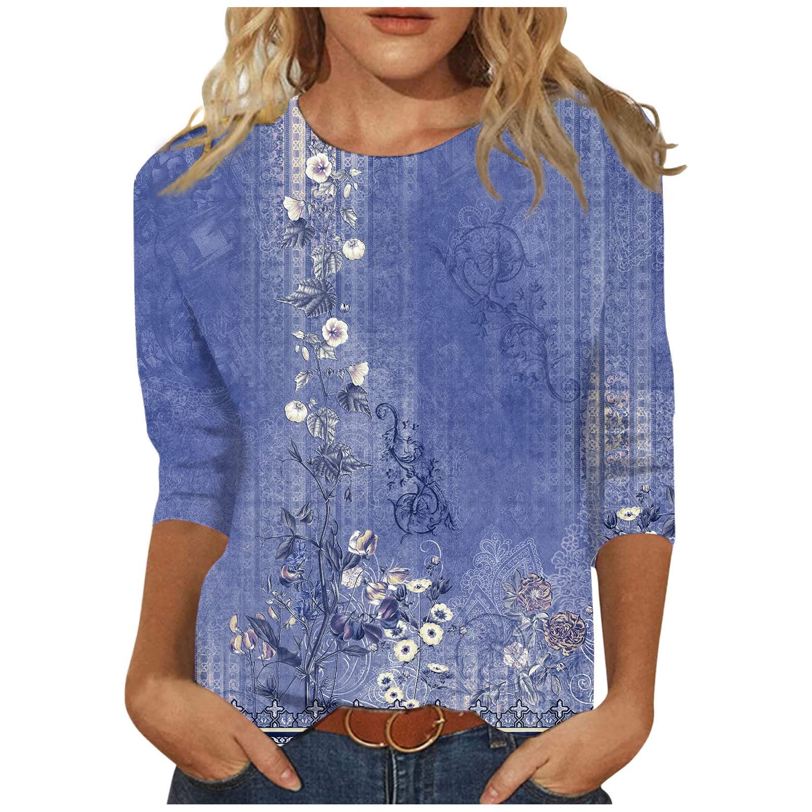 YUTANRAL Women's 3/4 Sleeve Casual Summer Tops - Trendy 2024 Vacation T-Shirts & Cruise Outfits | Perfect for Beach Trips, Weekend Getaways & Summer Travel