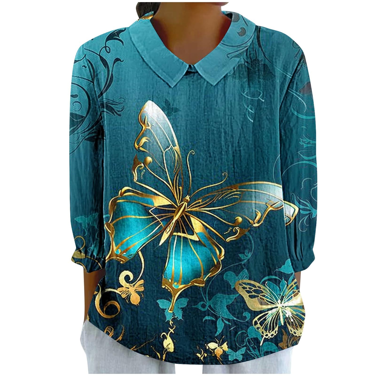 Trendy 2024 Fall Tops for Women - 3/4 Sleeve Peter Pan Collar Blouse | DASAYO Women's Casual Loose Fit Comfortable Shirts for Work, Date & Everyday Wear
