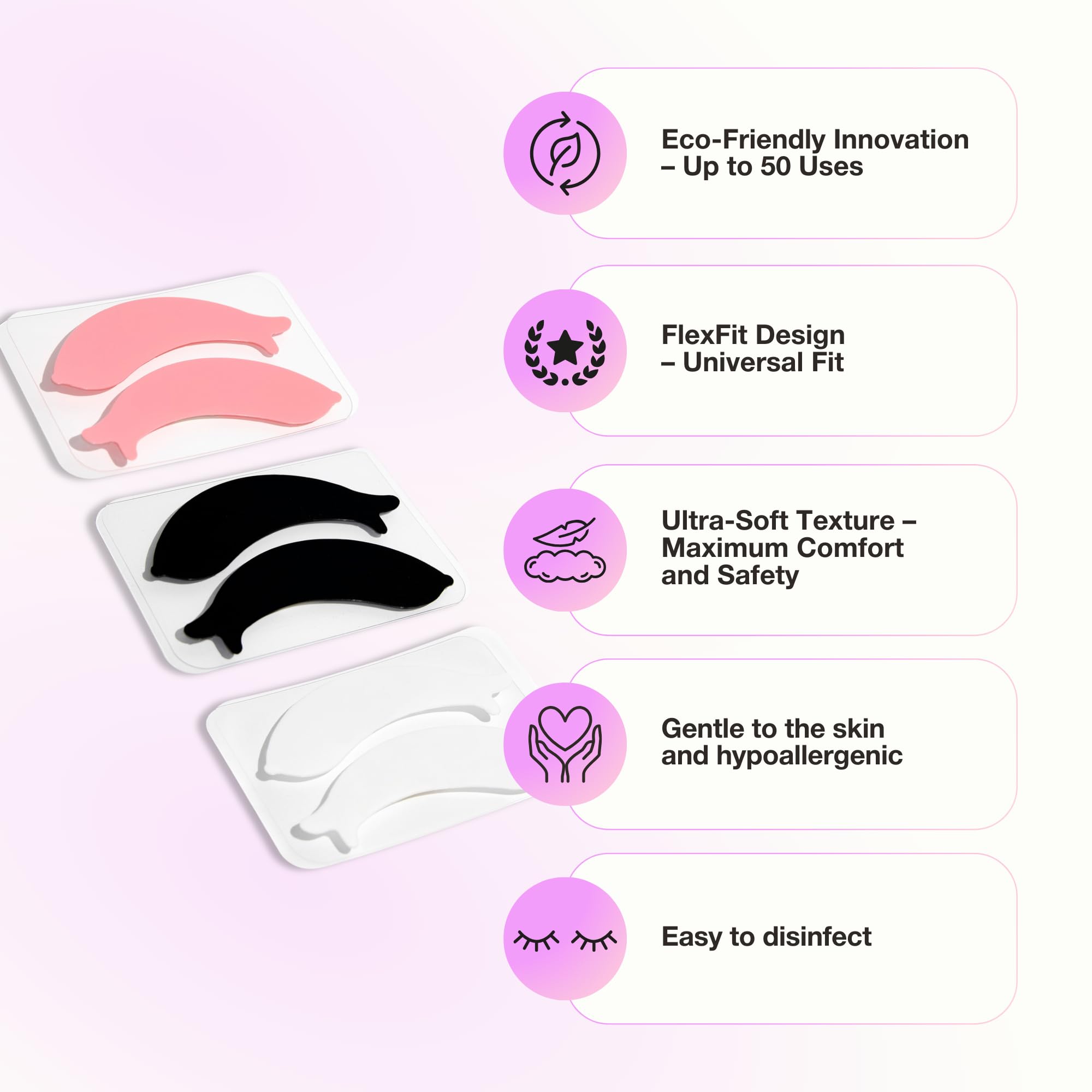 Reusable Silicone Under Eye Pads for Lash Lift & Eyelash Extensions | Soft Comfortable Eye Patches for Sensitive Skin | Perfect for Eyelash Perm, Lamination & Extension Removal (White, Style 4) | At-Home Salon & Professional Use