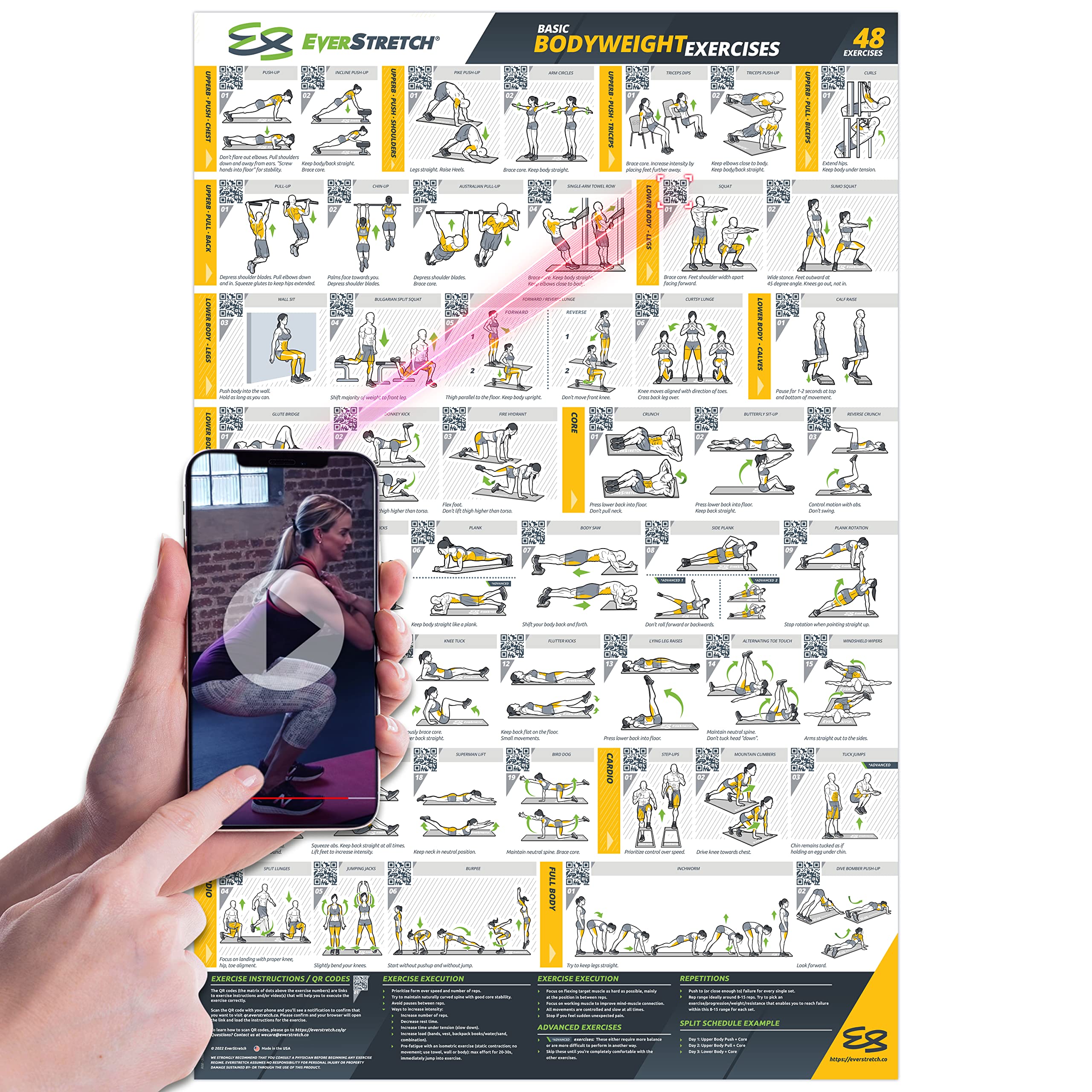 EverStretch Bodyweight Workout Poster for Home Gym - 23