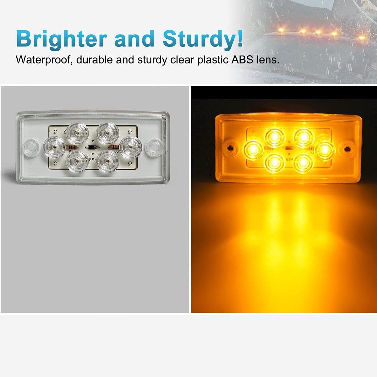 Partsam Freightliner Century/Columbia LED Lights Kit - 5x Rectangle Amber Cab Roof Clearance Lights + 2x 5-7/8