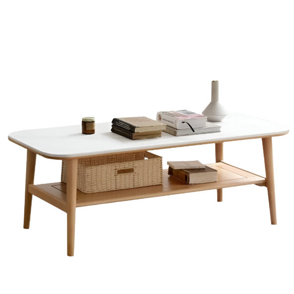 Solid Oak Wood Slate Coffee Table - Rustic Modern Living Room Furniture for Home Decor & Relaxation