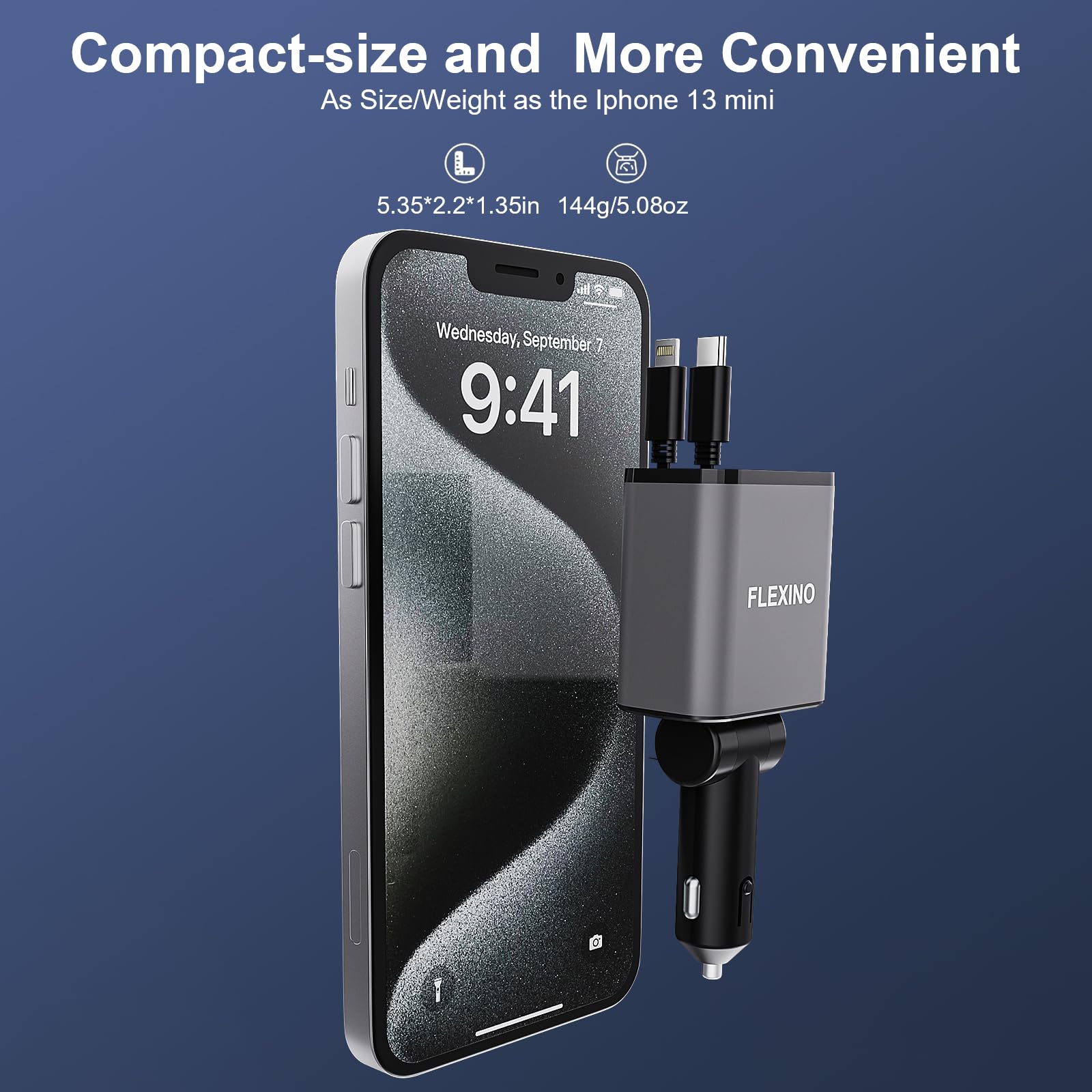 69W Fast Retractable Car Charger for iPhone 16/15/14/13/12 & Galaxy - Dual USB C Ports with 2.6ft Retractable Cords - Perfect for Road Trips & Daily Commutes (Grey)
