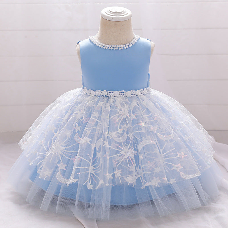 Elegant A-Line Tea-Length Flower Girl Dress with Beaded Details - Perfect for Weddings, Bridal Showers & Special Occasions