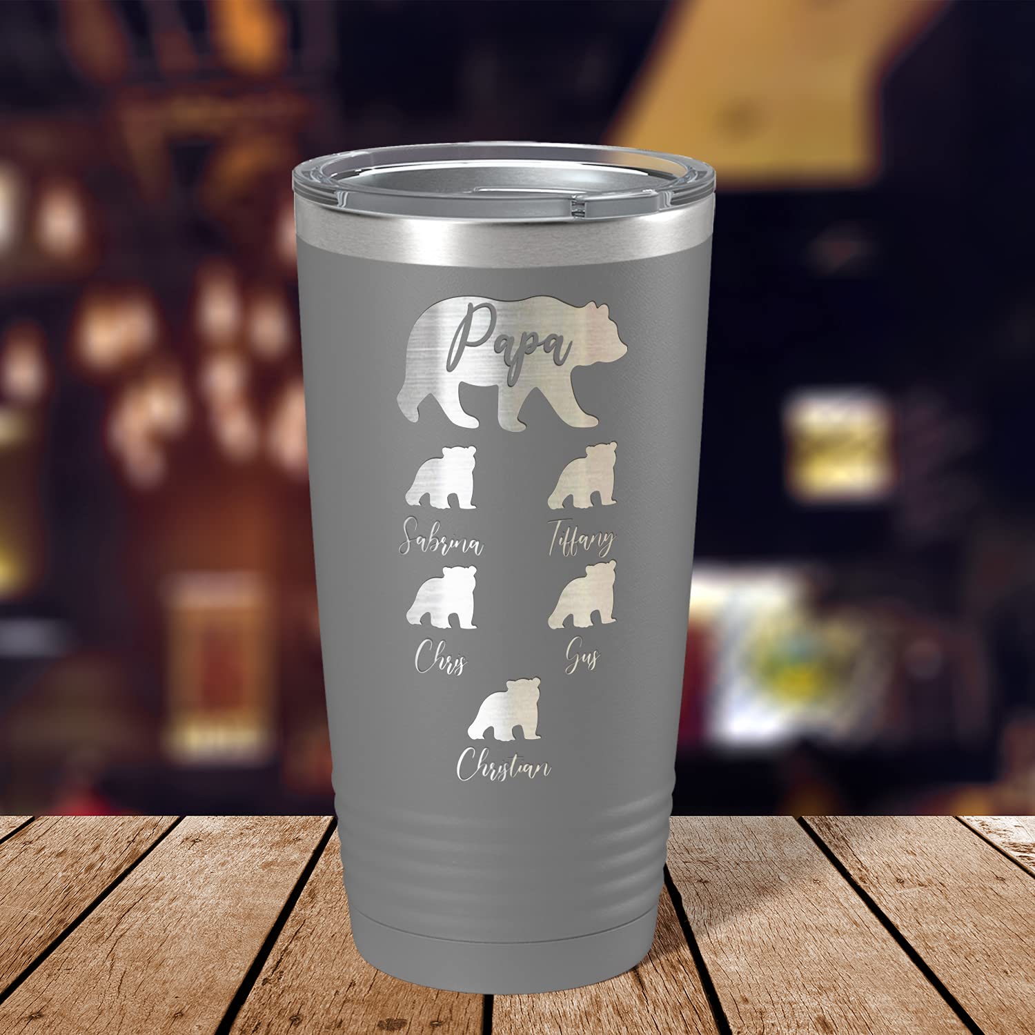 Personalized 20oz Stainless Steel Tumbler with Lid - Custom Engraved Papa Bear Design for Dad, Father's Day Gift, Insulated Cup for Coffee, Tea & Cold Drinks - Perfect for Office, Travel & Outdoor Activities