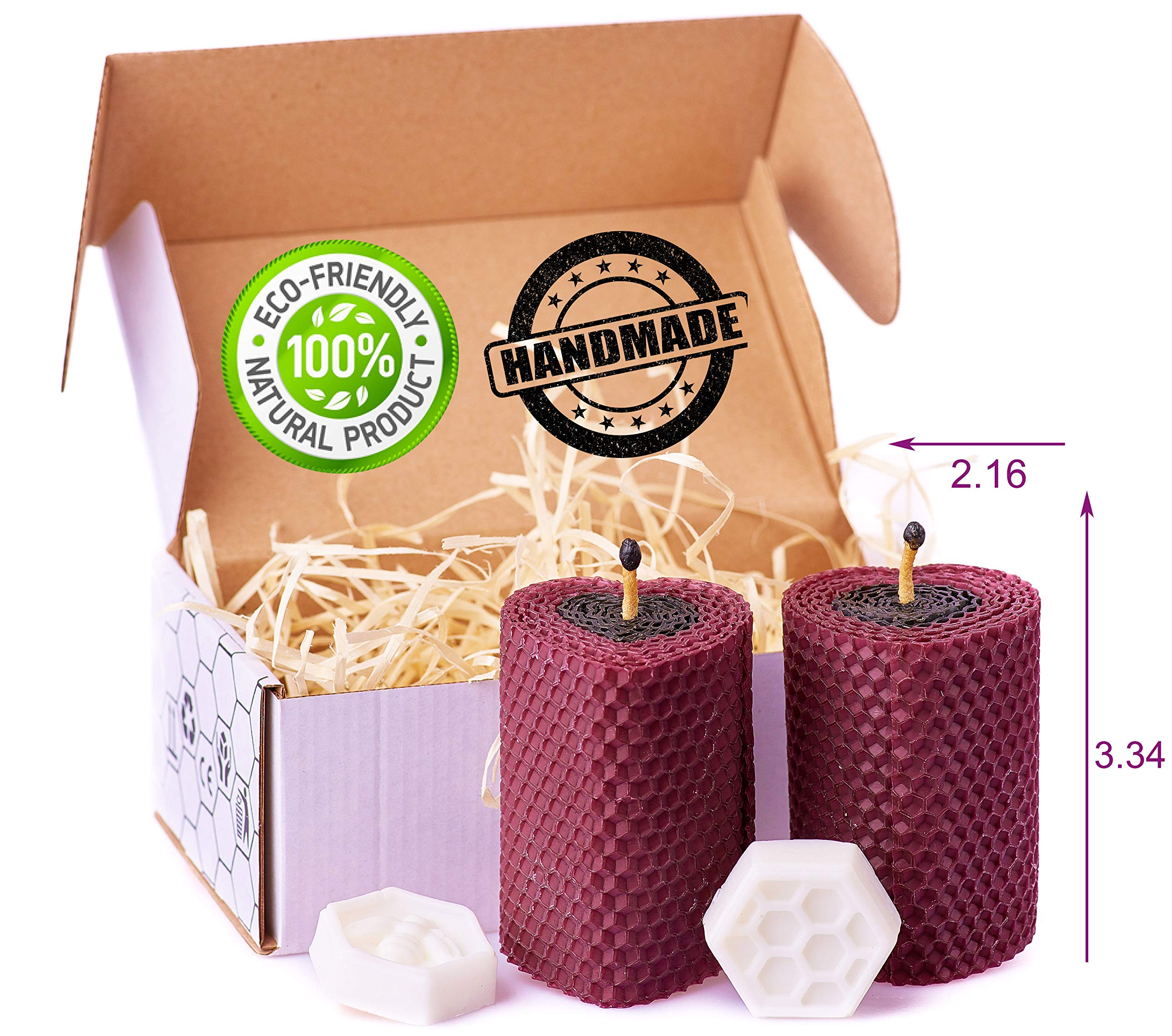 Purple and Black Beeswax Heart Candles Set - 2 Honey Scented Pillar Candles (3.34×2.16 in) for Romantic Gifts, Home Decor, Wedding Centerpieces & Valentine's Day - Handmade in Ukraine