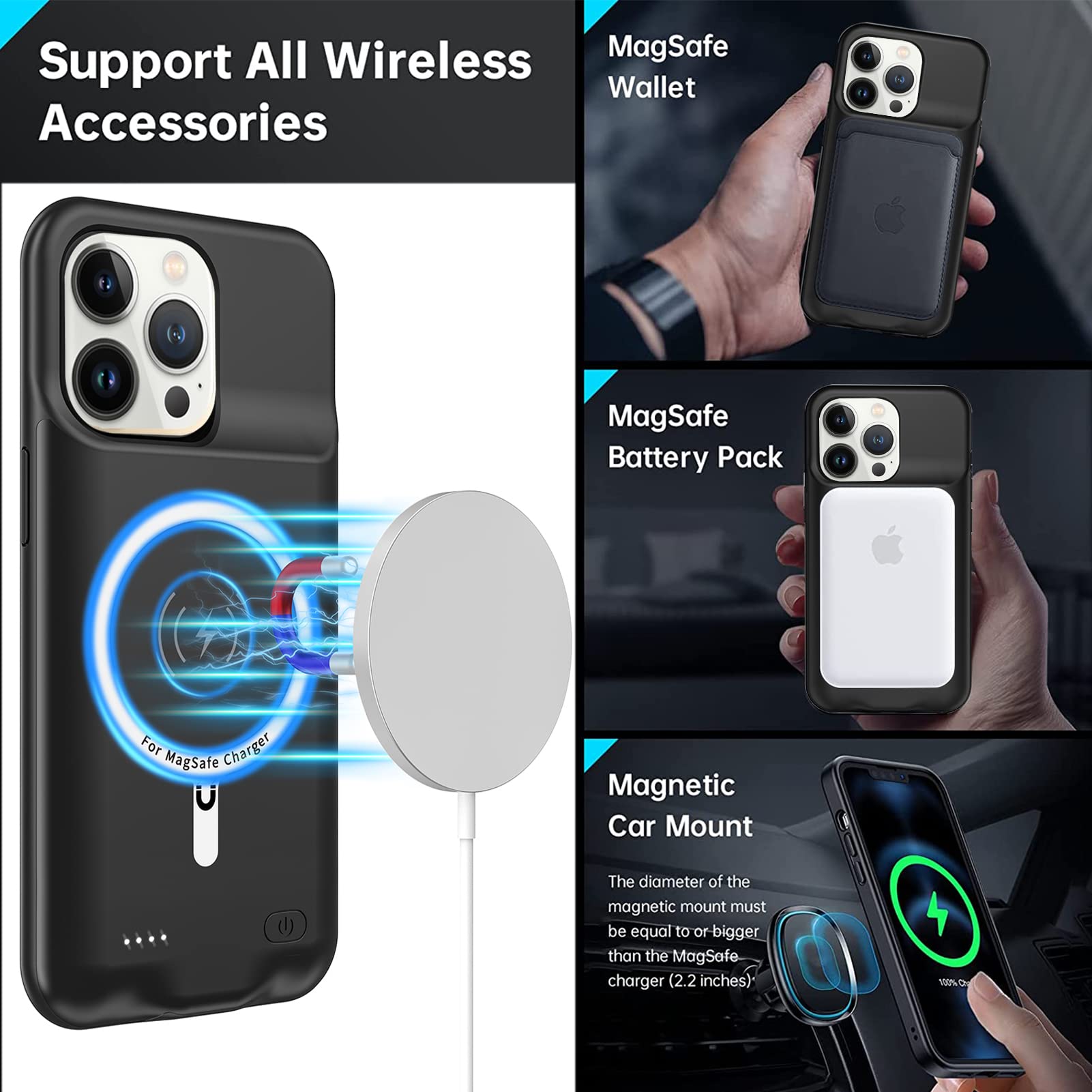 **10800mAh Wireless Charging Case for iPhone 12 Pro Max (6.7 inch) - High Capacity Portable Battery Case with Qi Wireless Charging - Extended Battery Charger Case (Black) | Perfect for Travel, Work & Daily Use**