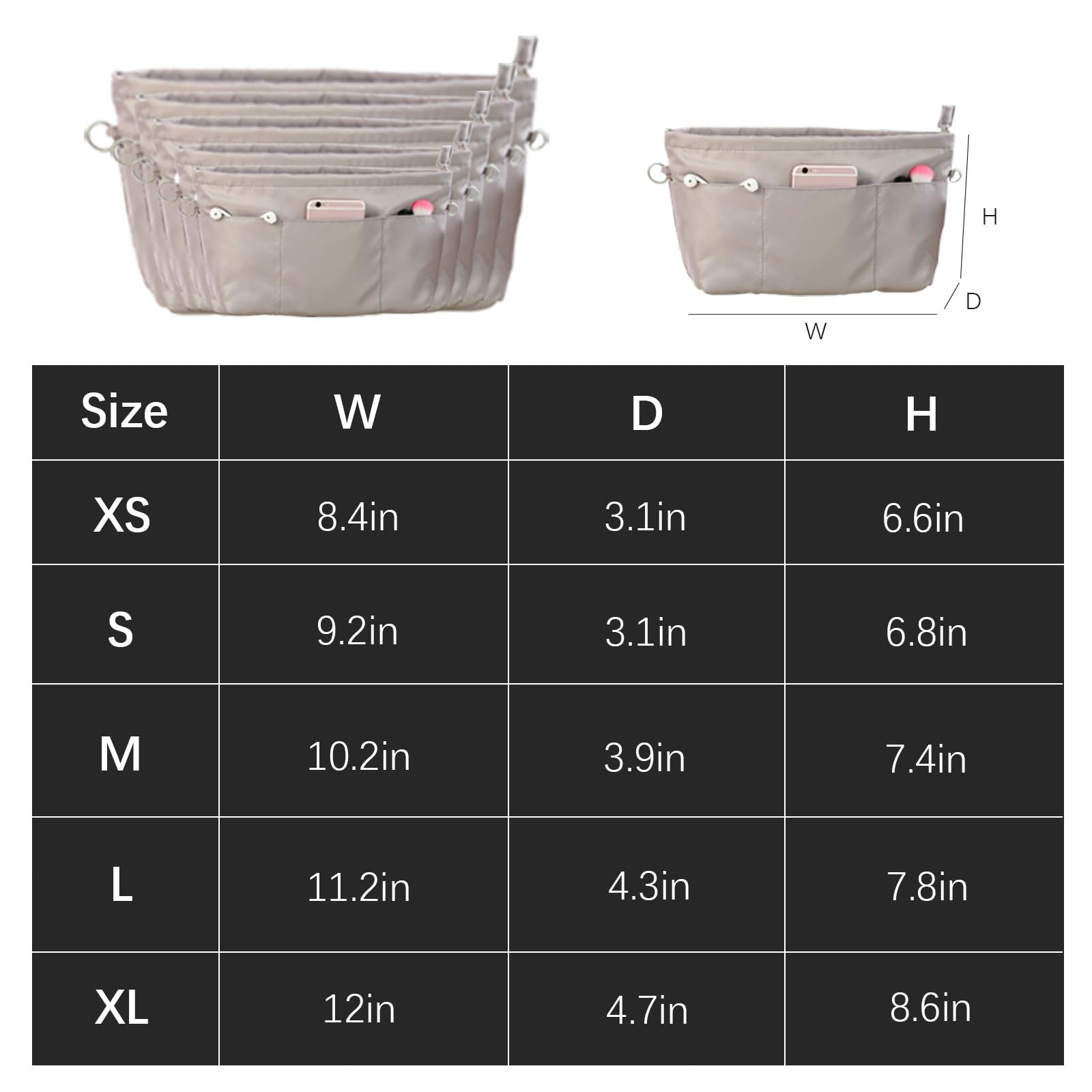 LKCAEY Purse Organizer Insert for Louis Vuitton Neverfull GM MM Graceful PM - Premium Handbag Organizer with 8 Pockets (3055 Grey-XS) - Perfect for Travel, Work & Daily Essentials Organization