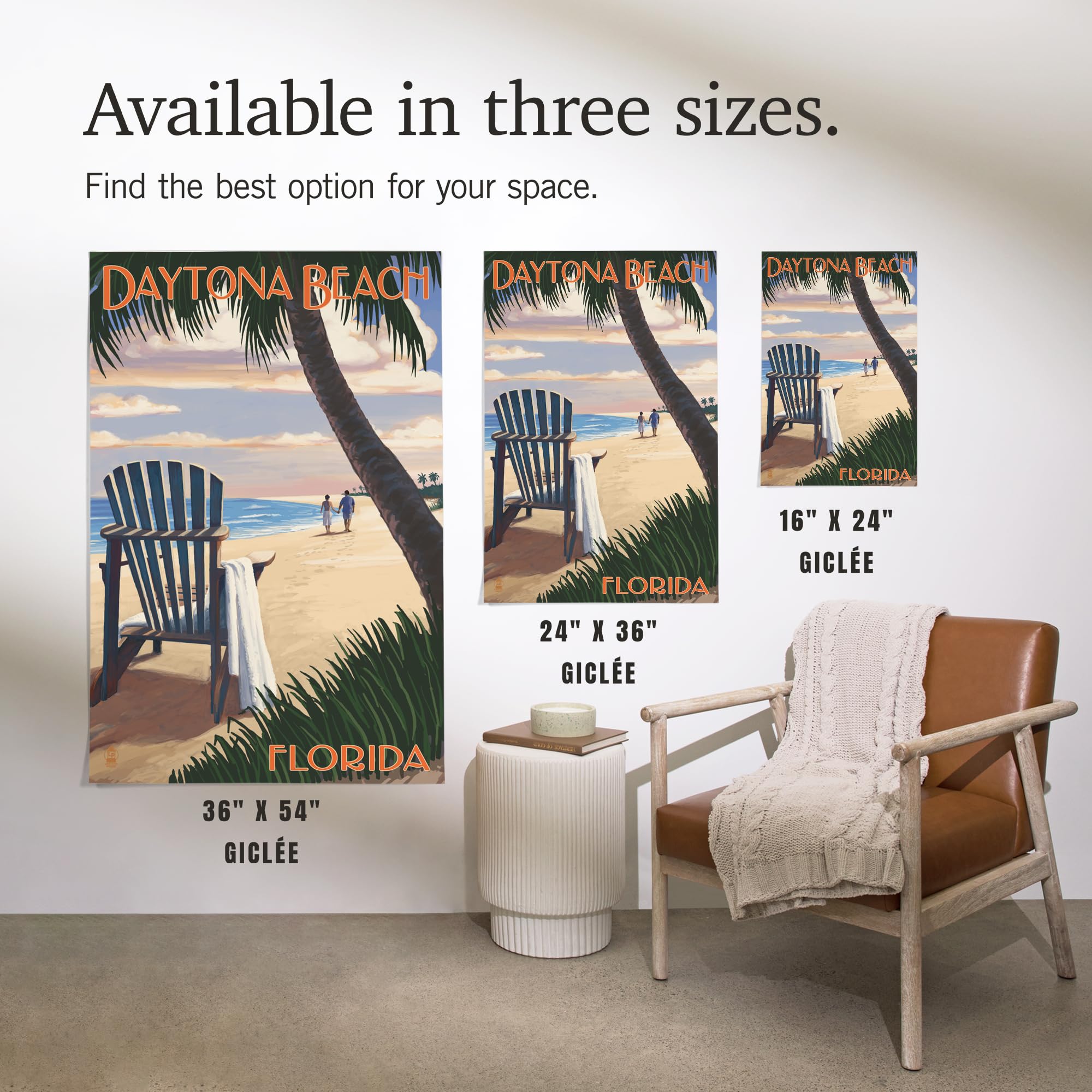 Lantern Press 16x24 Inch Giclee Print - Daytona Beach Florida Adirondack Chair on the Beach - Perfect for Coastal Home Decor and Beach House Wall Art