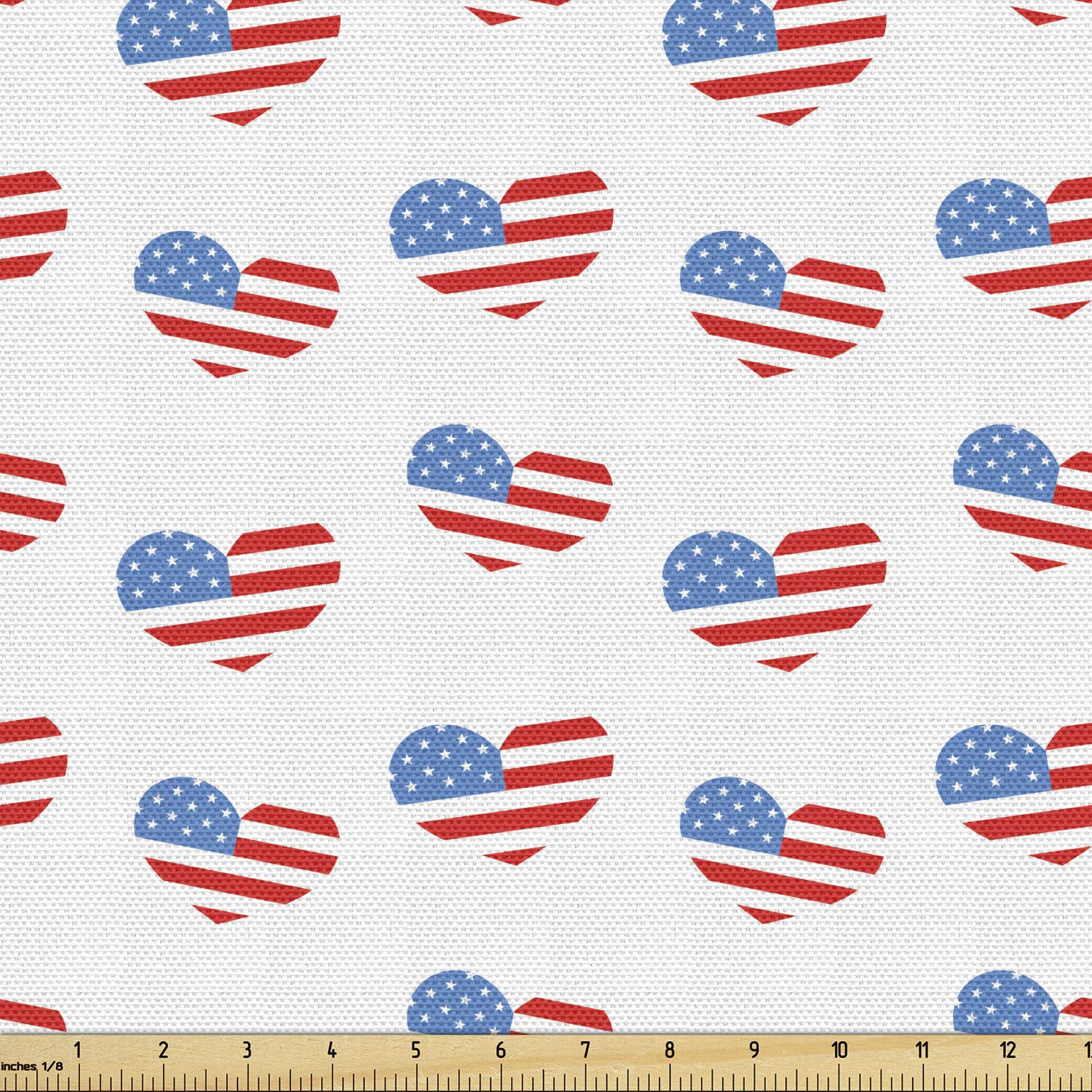 Lunarable Patriotic Americana Fabric by The Yard - Red White & Blue Hearts Independence Day Memorial Celebration Design for Upholstery, DIY Crafts & Home Decor (1 Yard, Vermilion Blue White) - Perfect for 4th of July Party Decorations, Quilting Projects & Patriotic Home Accents