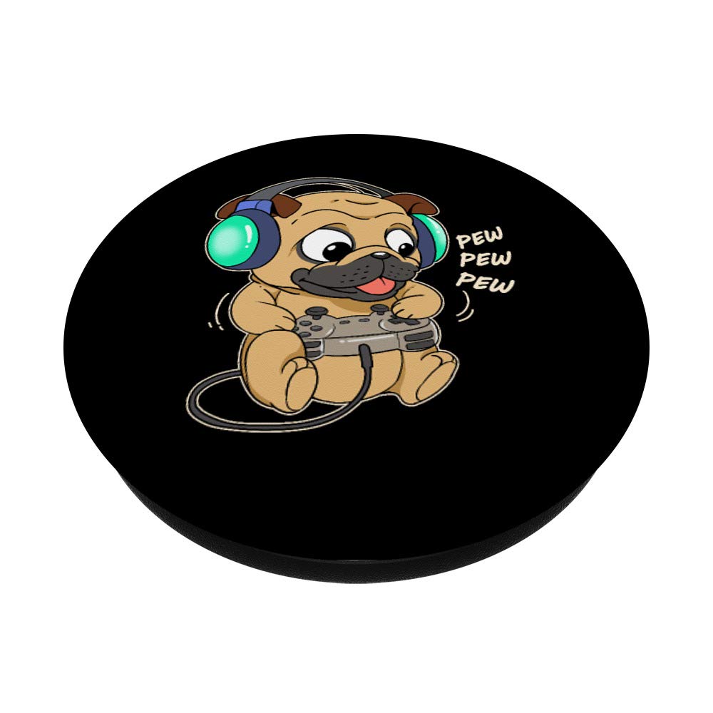 Funny Pug Dog Gaming PopSocket - Swappable PopGrip for PC & Video Game Lovers | Perfect for Gamers, Streamers & Tech Enthusiasts