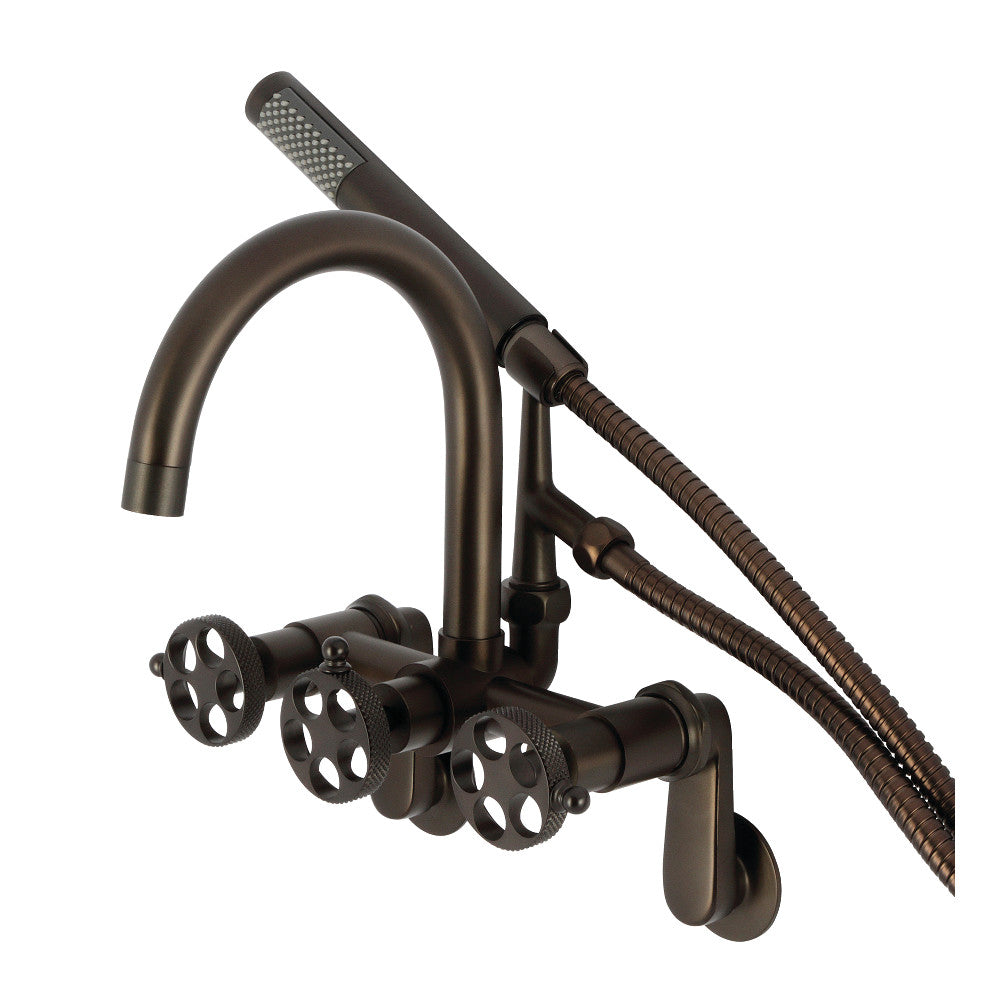 Kingston Brass AE8155RKX Webb 7 Inch Adjustable Wall Mount Clawfoot Tub Faucet with Knurled Handle & Hand Shower - Perfect for Vintage Bathroom Renovations & Spa-Like Showers