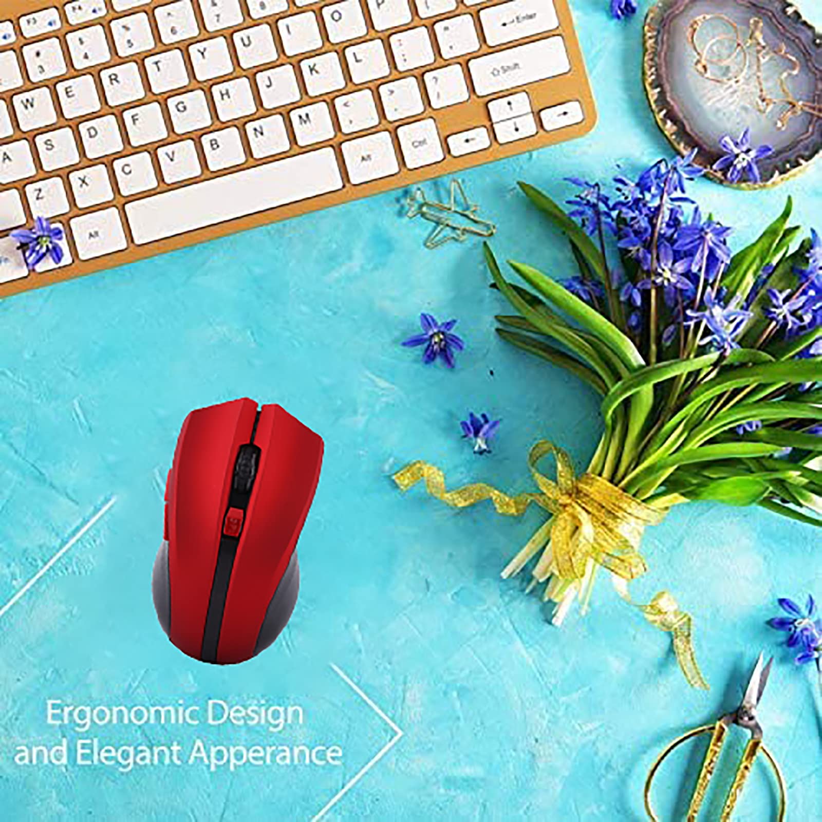 Wireless Gaming Mouse 2.4G RGB Optical Mouse with 6 Programmable Buttons, 10-15M Range for PC Laptop Desktop - Plug & Play, Ergonomic Design (Red) - Perfect for FPS, MOBA Games & Office Work
