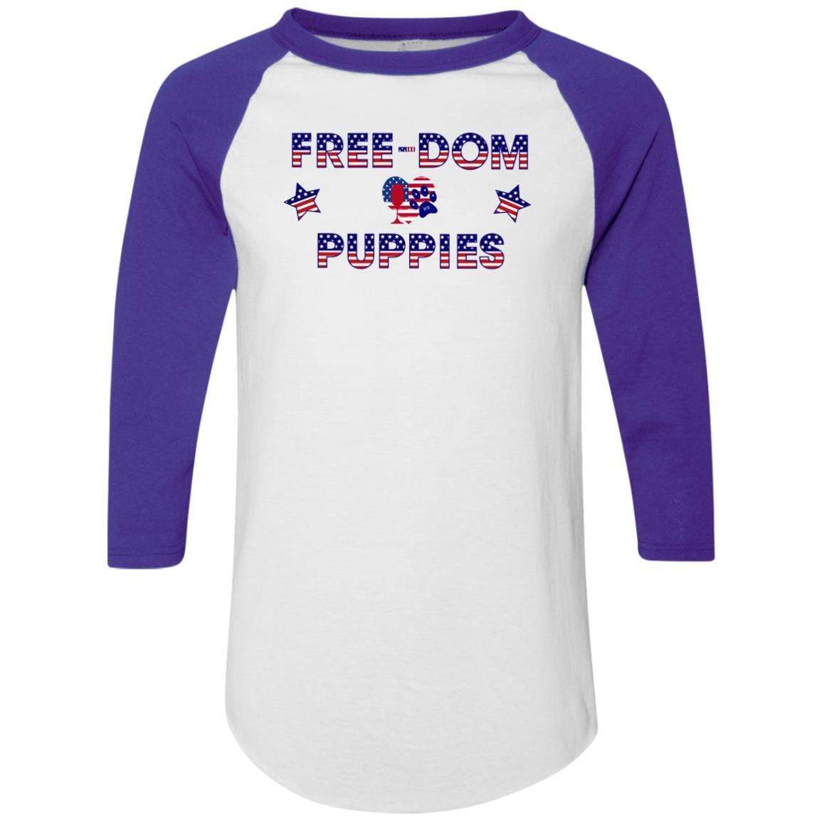 WineyBitches.Co Free Dom Puppies Colorblock Raglan Jersey - Trendy Women's Baseball Tee for Casual Wear, Street Style & Dog Lover Outfits
