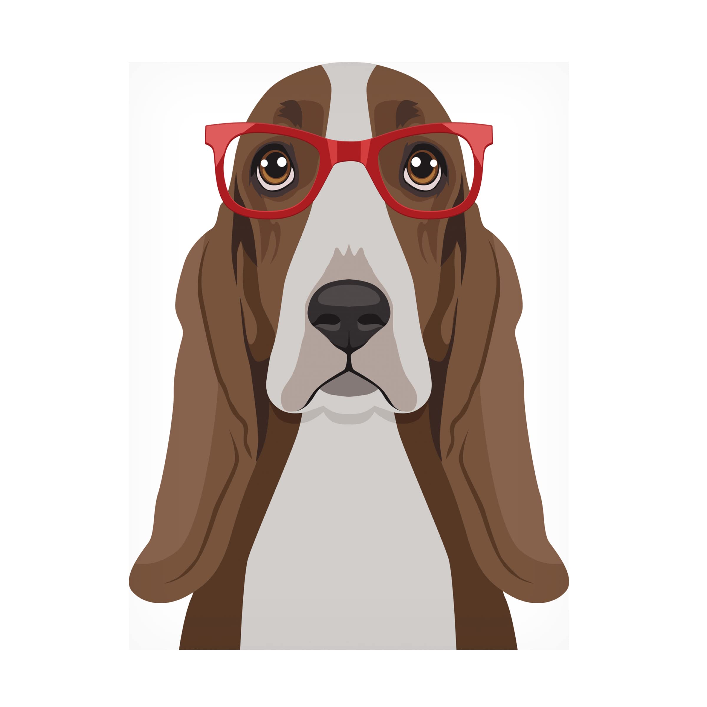 Basset Hound Wearing Hipster Glasses Canvas Wall Art - Modern Dog Portrait Painting for Living Room, Bedroom & Office Decor - Funny Pet Gift for Dog Lovers