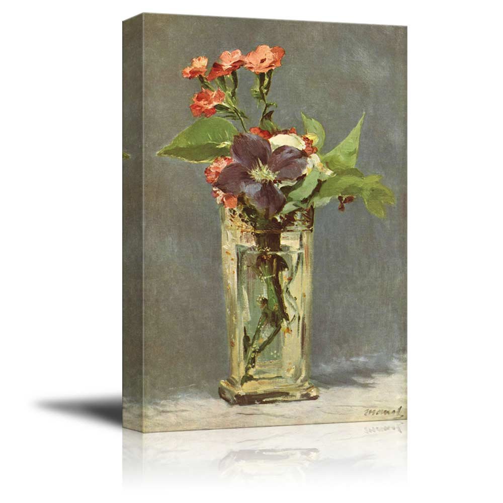 Edouard Manet 'Flowers in a Crystal Vase' 1882 Famous Oil Painting Reproduction - 32x48 Inch Canvas Print Wall Art - Home Decor, Living Room, Bedroom, Office Wall Decor