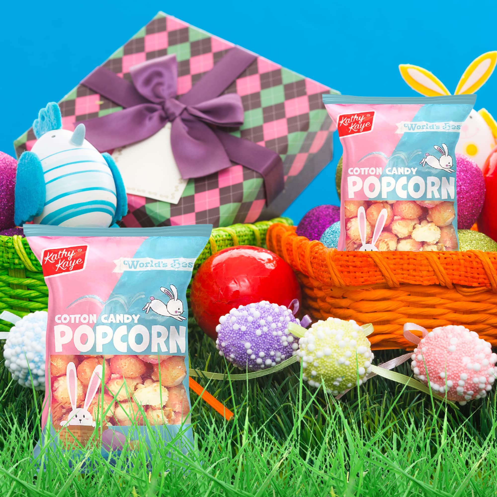 Needzo Pink Cotton Candy Flavored Popcorn - Ready to Eat Movie Theater Snacks, Shareable Snack Bags for Parties & Easter 2024 (Pack of 3) - Perfect for Family Movie Nights, Birthday Celebrations and Holiday Gatherings